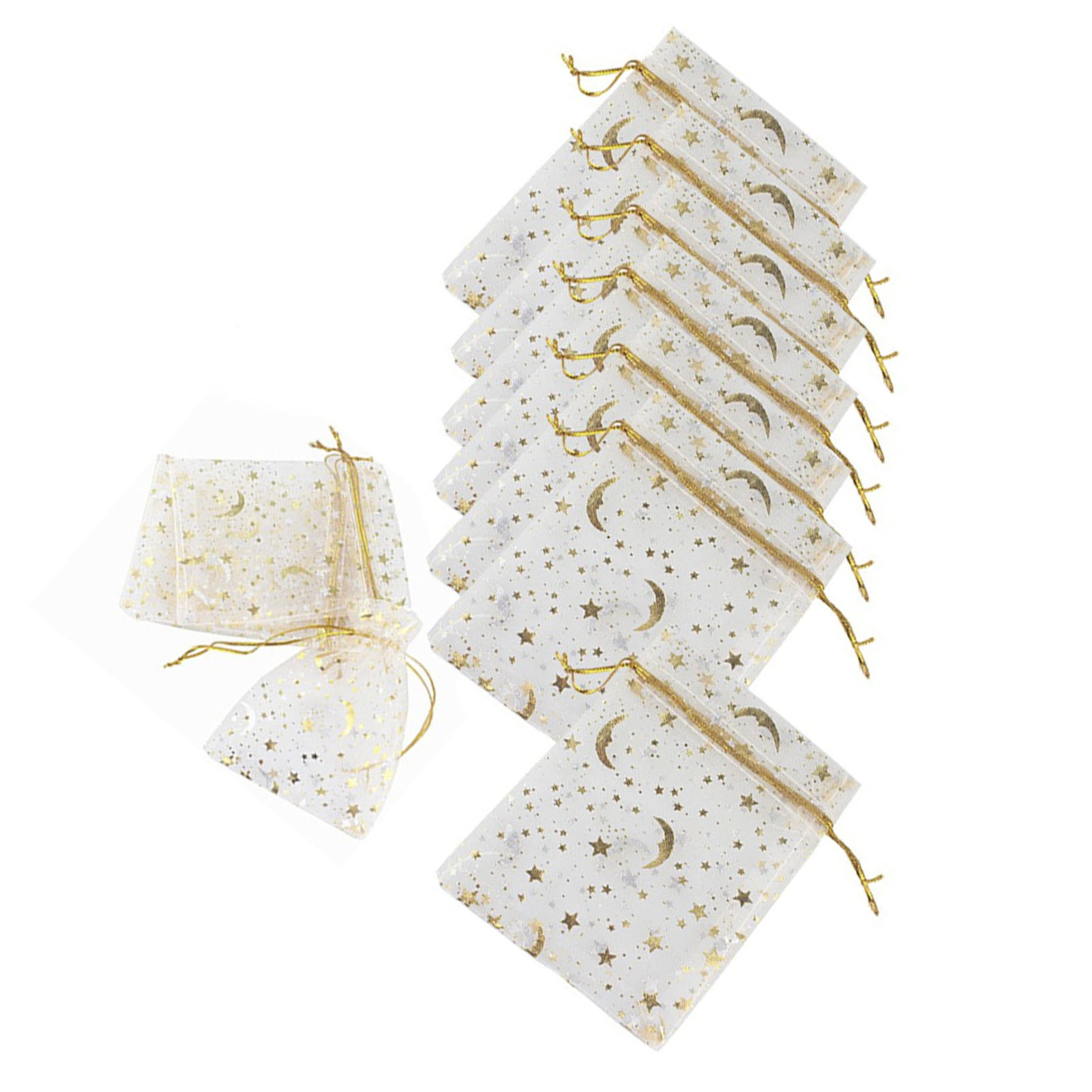100 Organza-beutel Mit Kordelzug, 9 X 12 Cm, Stern- Und Mondmuster, Elegante Geschenktüten Aus Tüllstoff Für Hochzeiten Und Partys
