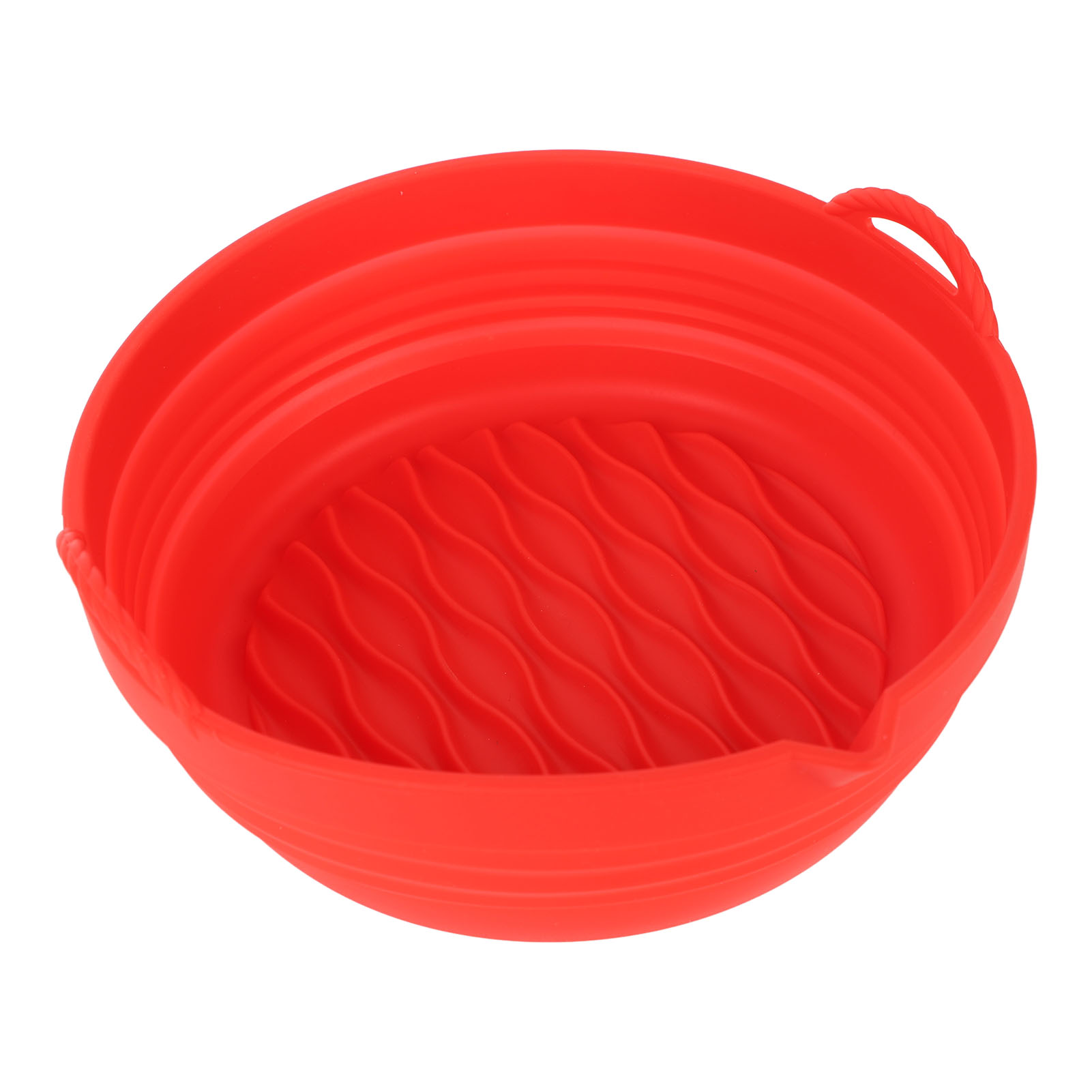 Zusammenklappbarer Frittierkorb Aus Silikon, Rund Mit Wellenstreifen, Hitzebeständig, Wiederverwendbar, Frittierzubehör, Rot