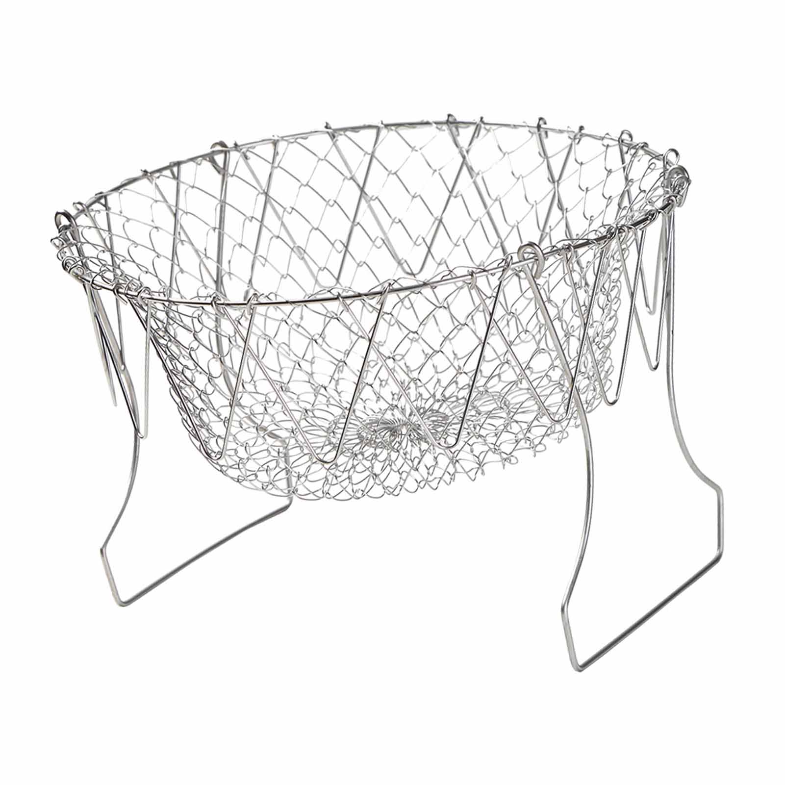 Zusammenklappbarer Frittierkorb Aus Edelstahl, Mittlere Maschenweite, Mehrzweck-sieb Zum Kochen Und Backen