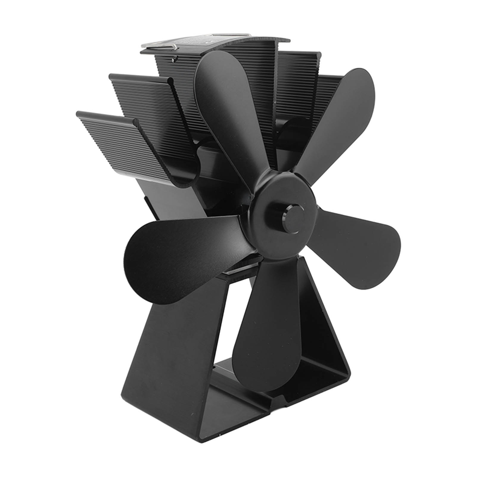 Ofenventilator Mit 5 Flügeln, Trapezförmiger Sockel, Stromlos, Schwarz, Für Holzöfen, Kamine Und Petroleumheizungen, Effiziente Wärmeverteilung