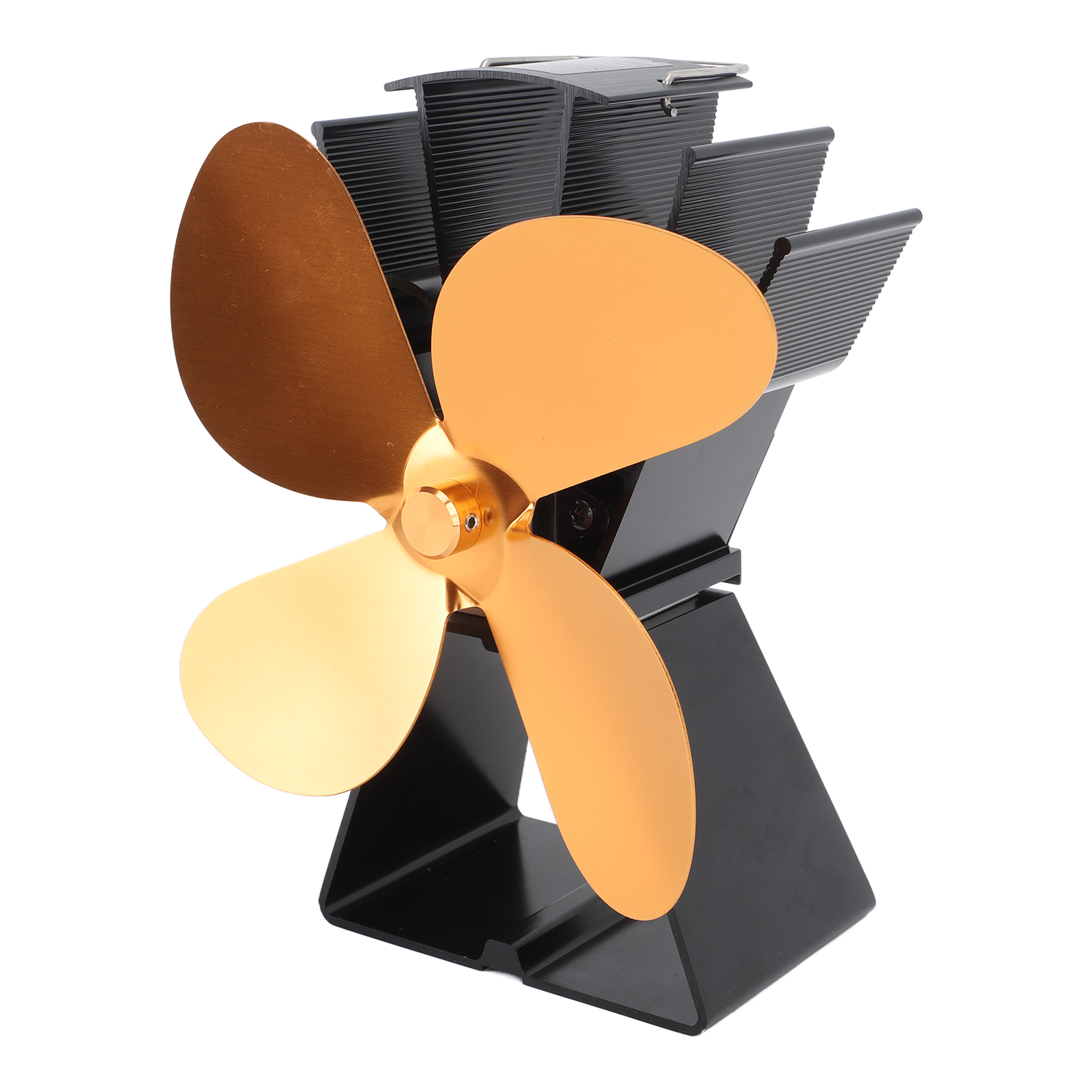 Trapezförmiger, Vierflügeliger Kaminventilator, Thermodynamisch, Kein Stromanschluss Erforderlich, Für Holzöfen, Goldfarben, 4 Flügel, Effizientes Gebläse