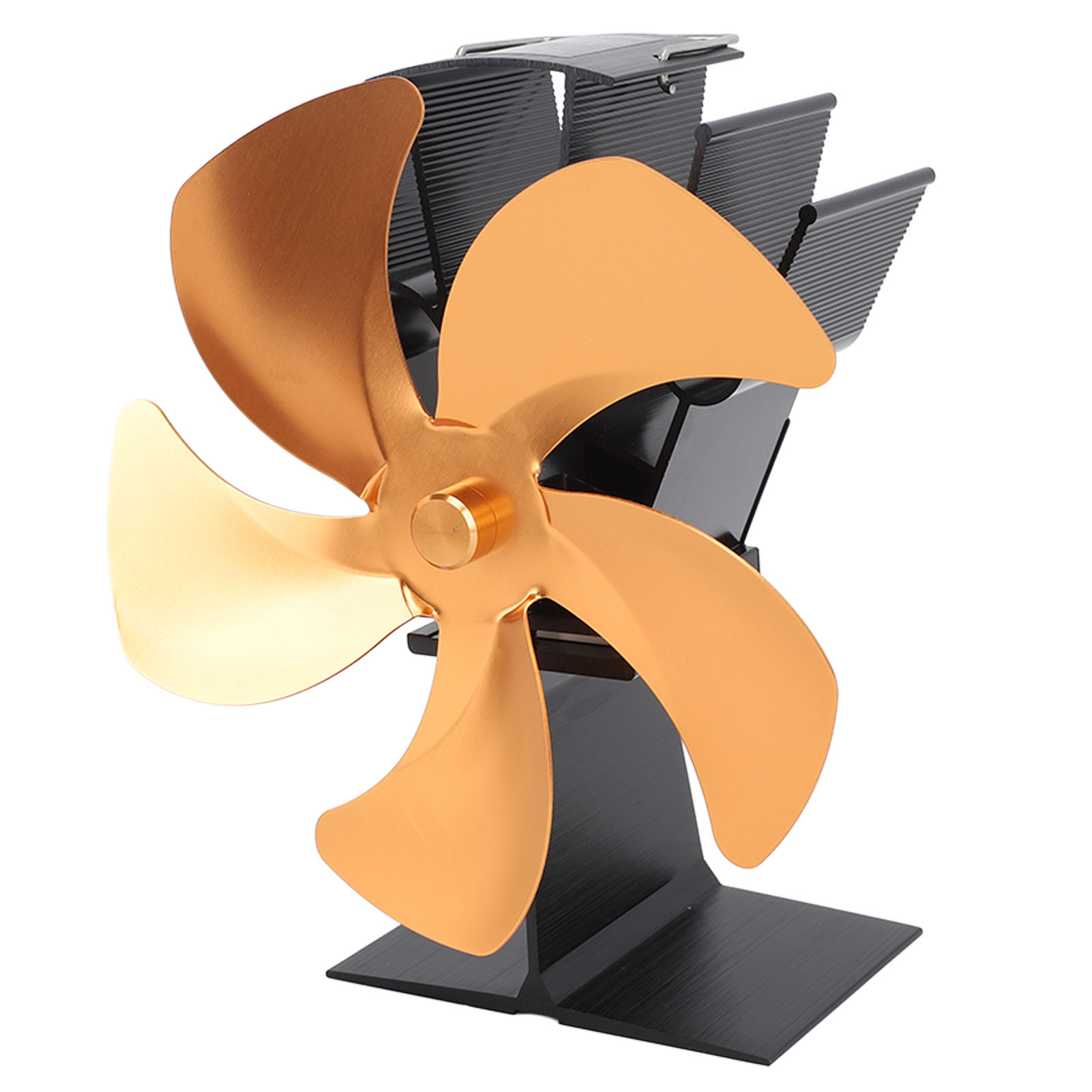 Selbstbetriebener 5-blatt-warmluftventilator Mit Wärmefunktion, Goldfarben, Für Holzöfen Und -einsätze, Stromloser Warmlufterzeuger, Leiser Betrieb, Effiziente Wärmeverteilung