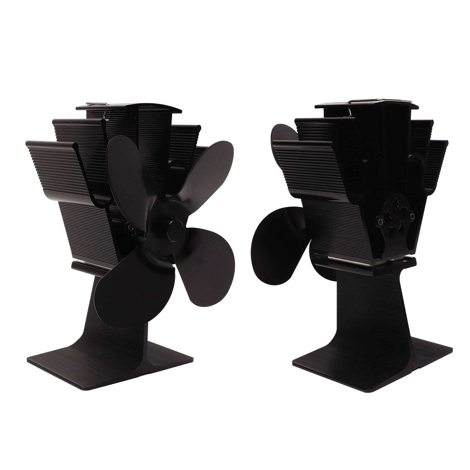 Holzofenventilator Mit 4 Flügeln Aus Aluminiumlegierung, Schwarz, Hitzebeständig, Sparsam Und Umweltfreundlich, Kein Stromanschluss Erforderlich