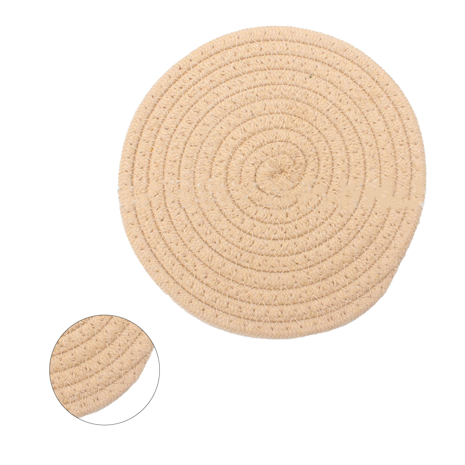 Set Mit 4 Runden, Handgewebten Baumwolluntersetzern, 11 Cm Dick Und Isolierend, Rutschfest Für Tisch Und Küche, Khakifarben