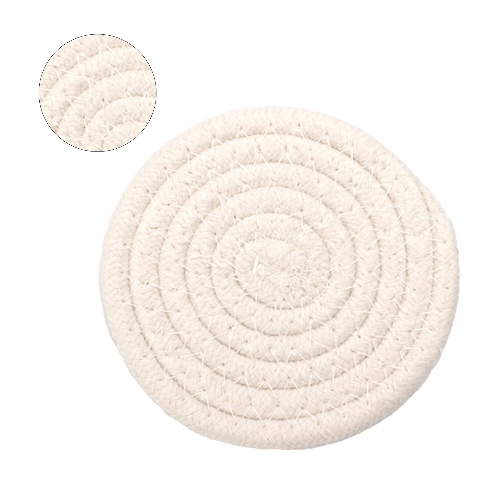 Set Mit 4 Runden, Handgewebten Baumwolluntersetzern, 11 Cm Durchmesser, Dick, Isolierend, Rutschfest, Für Tisch Und Küche, Naturbeige