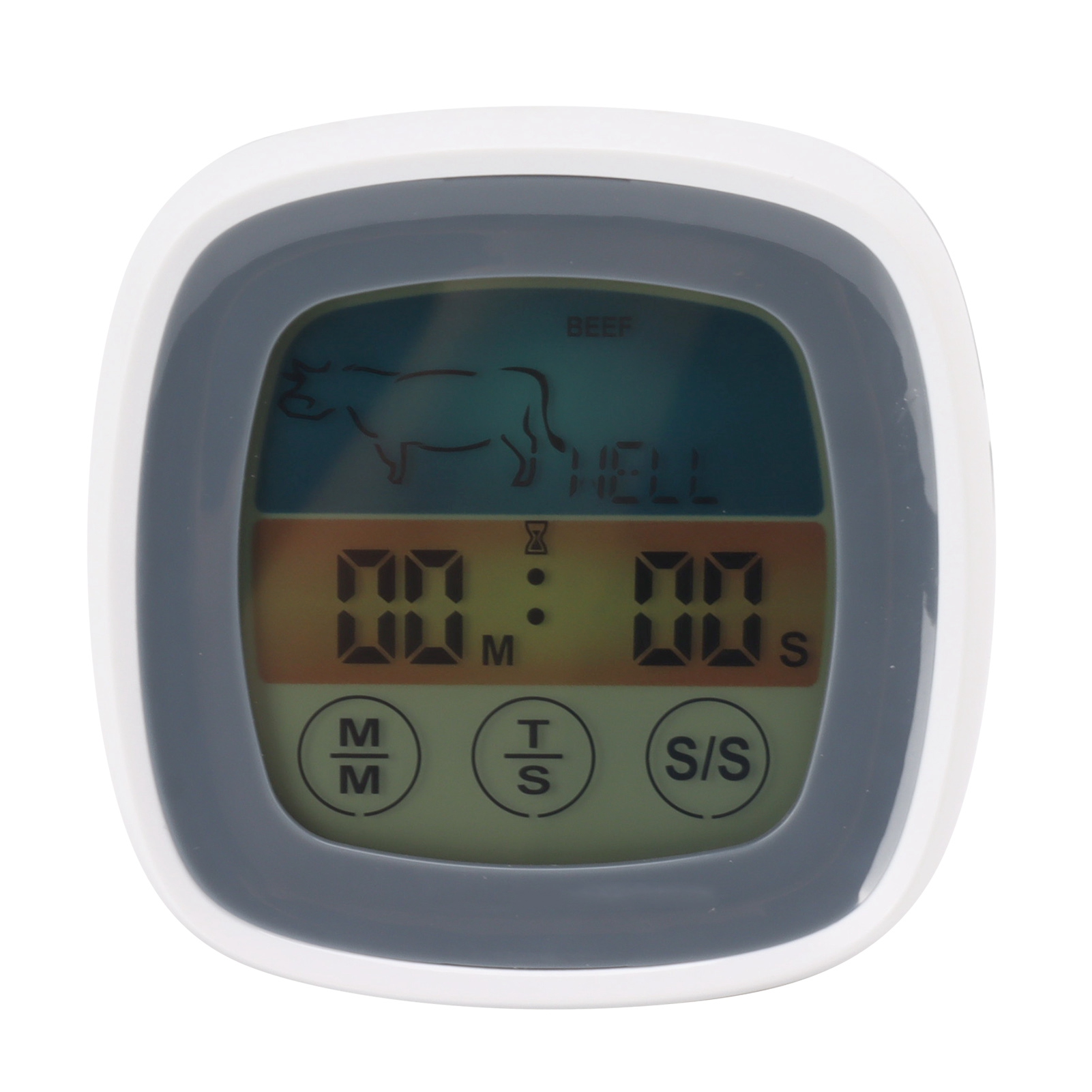 Digitales Kochthermometer Mit Touchscreen, Küchentimer, Grillfunktion, Grau Mit Weißem Mittelrahmen