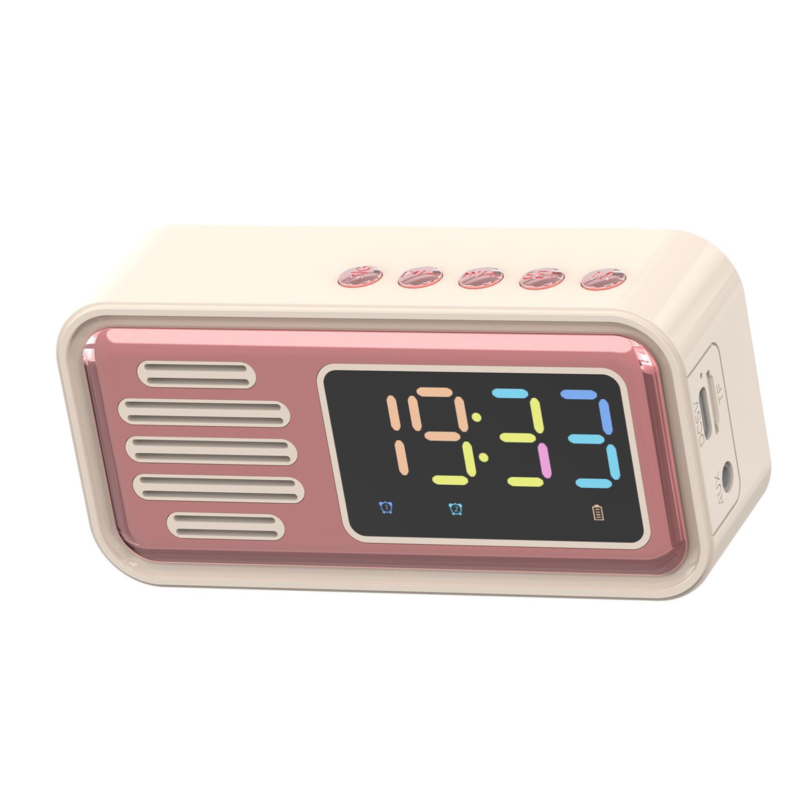 Retro-bluetooth-tischlautsprecher Mit Wecker, Innovativem Kabellosem Lautsprecher, Mehrfarbigem Led-display, Beige