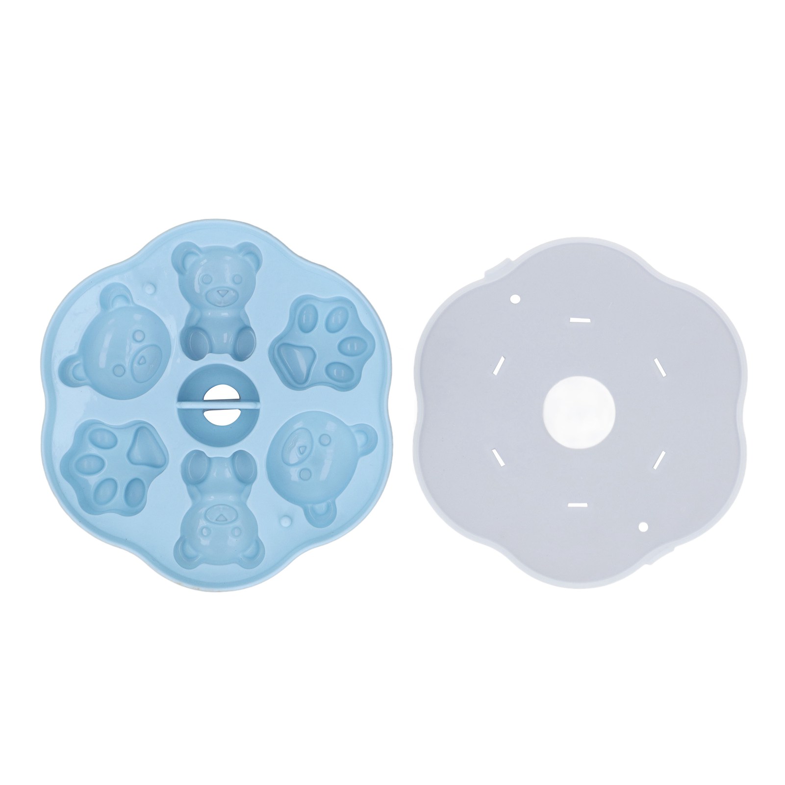 Silikon-geleeform In Form Eines Bären Und Einer Katzenpfote, Mit Deckel, Blau. Ideal Zum Kochen.