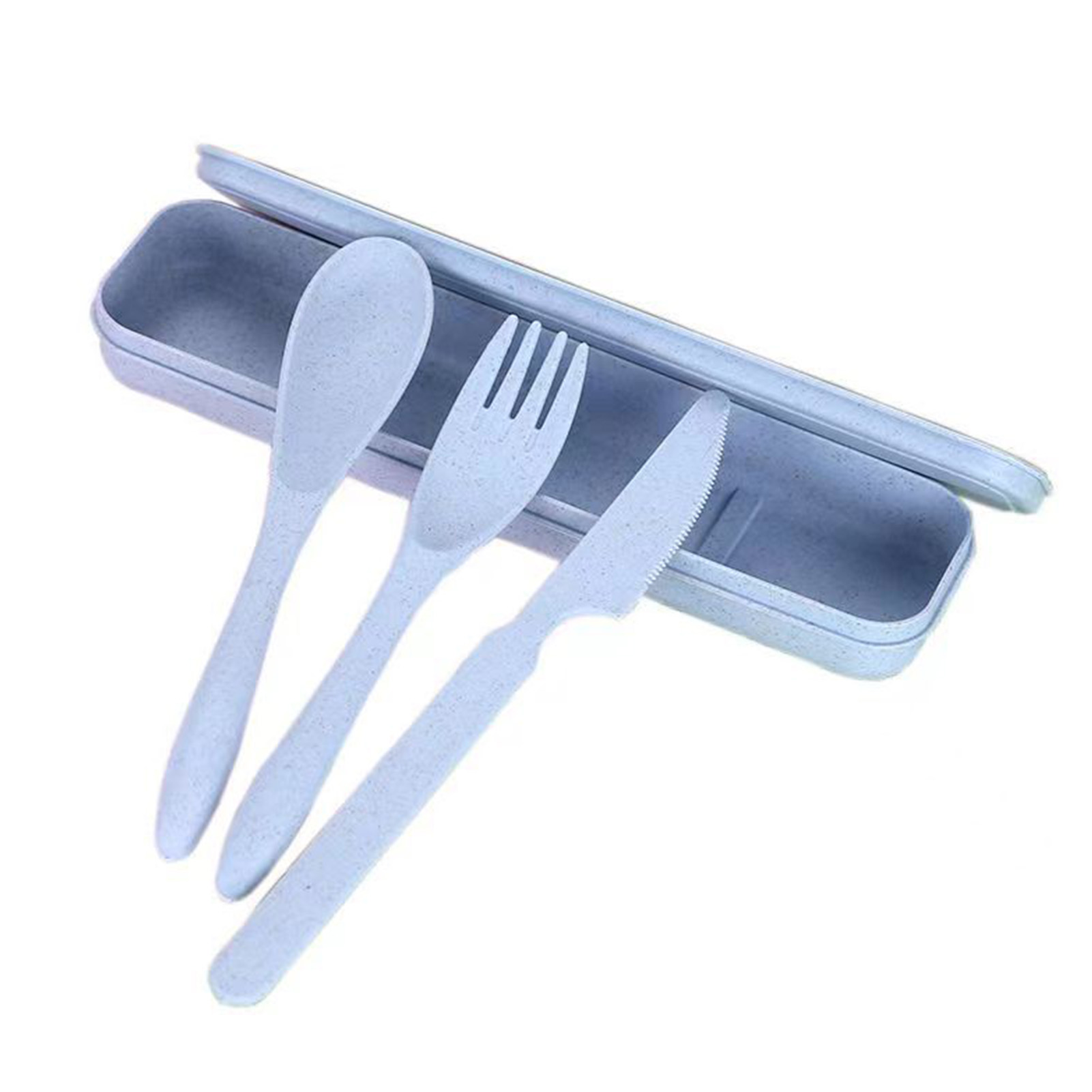 Modernes, Tragbares Besteckset Aus Weizenstroh, Gabel, Löffel, Messer, Geschirr Mit Box, Für Büro, Schule, Picknick, Blau