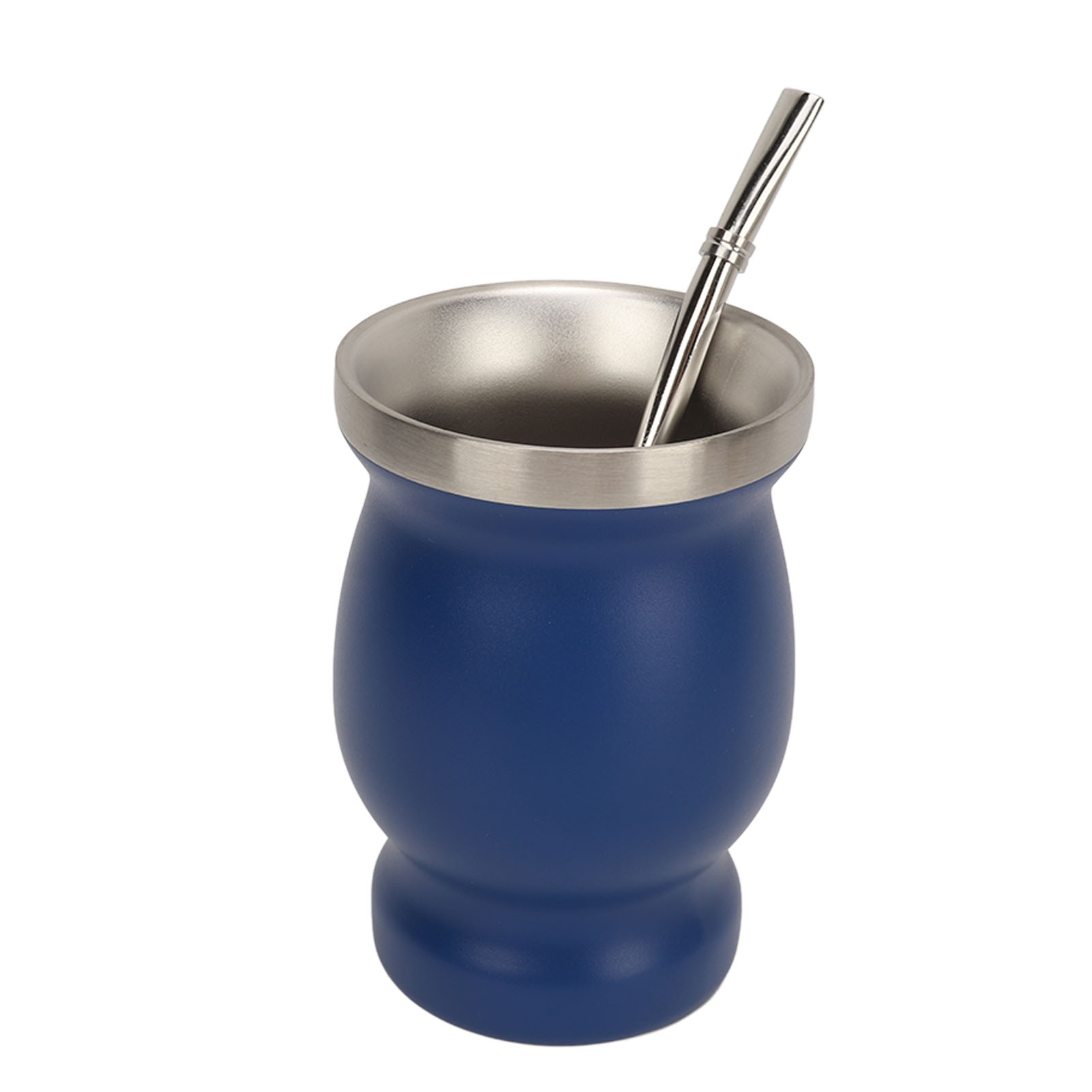 230 Ml Doppelwandiger Edelstahl-wasserbecher Mit Löffel, Strohhalm Und Reinigungsbürste, Blauer Isolierbecher Für Tee, Kaffee Und Wein