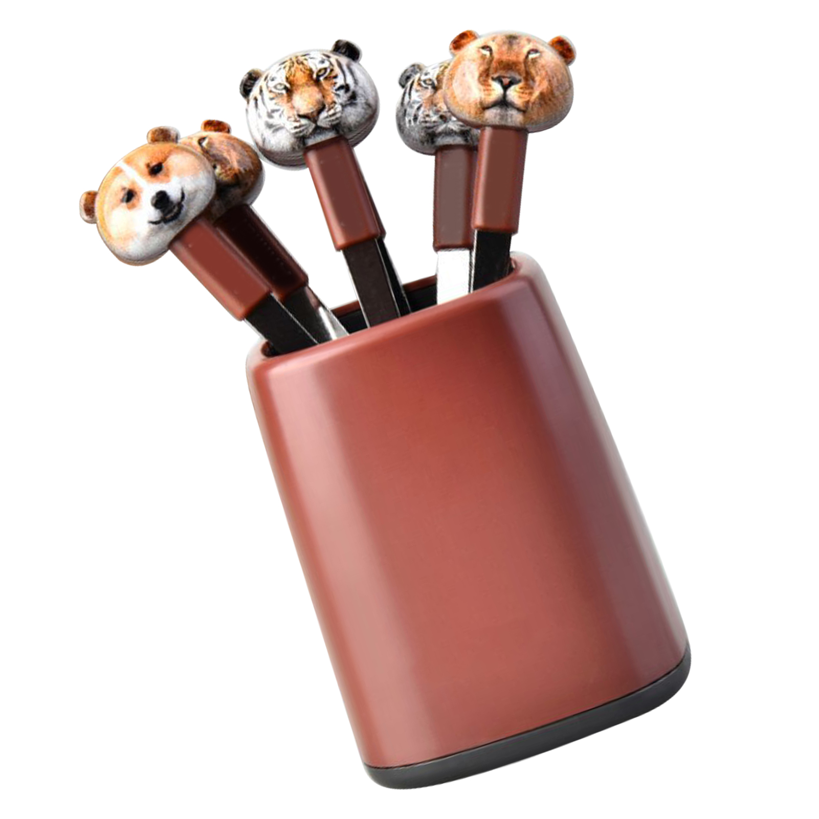 Besteckset Mit Gabel, Tiermotiv, Edelstahl, Leicht, Tragbar, Braun