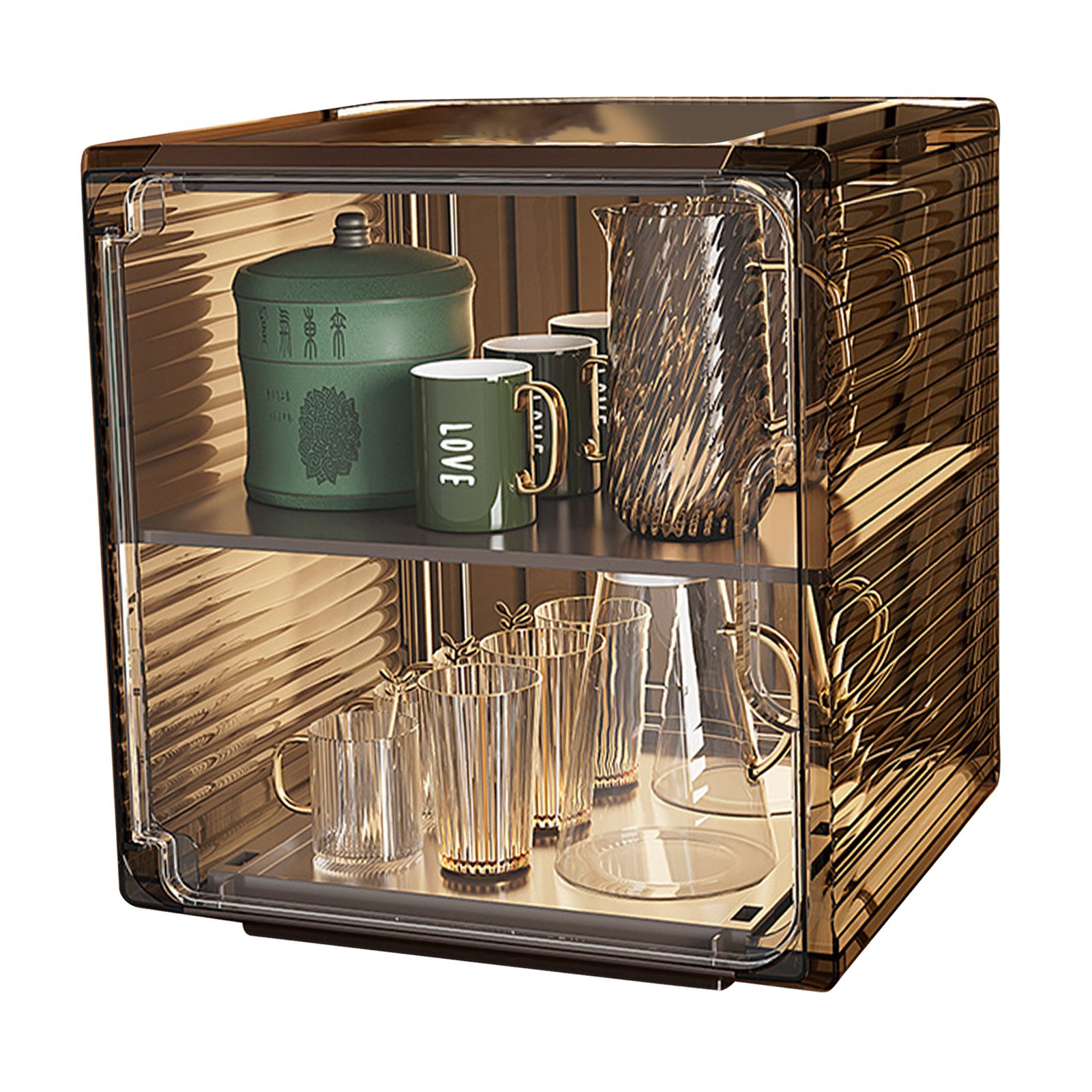 Flaschenhalter Aus Acryl, Robust, Staubdicht, Leicht Zu Reinigen, 2-stöckiger Behälterhalter, Braun, Für Büro Oder Schrank
