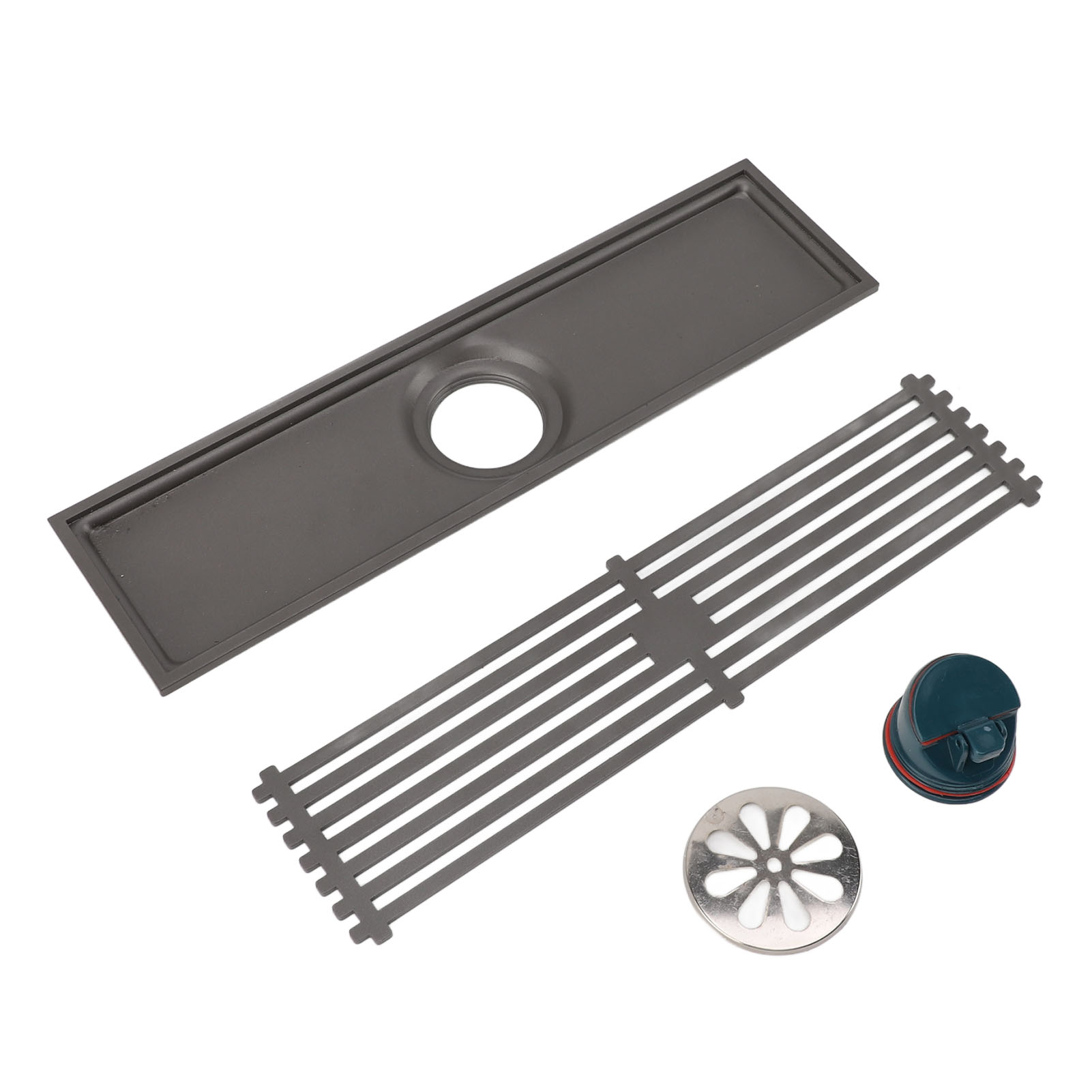 30 Cm (11,8 Zoll) Lange, Lineare Duschrinne Mit Rechteckigem Rost, Edelstahl, Geruchsdicht, Dunkelgrau