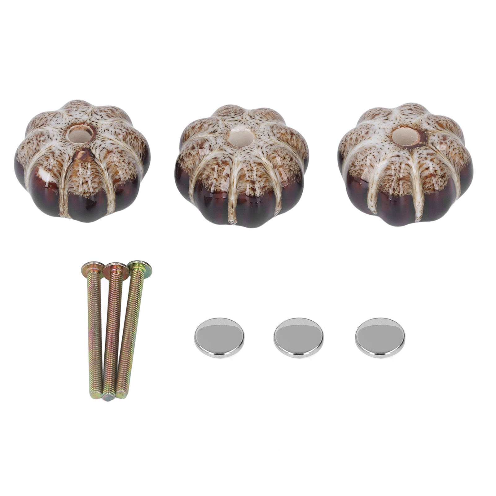 Set Aus 3 Klassischen Kürbisförmigen Keramik-türgriffen Für Schränke, Schubladen Und Küchenschränke, Silberfarben.