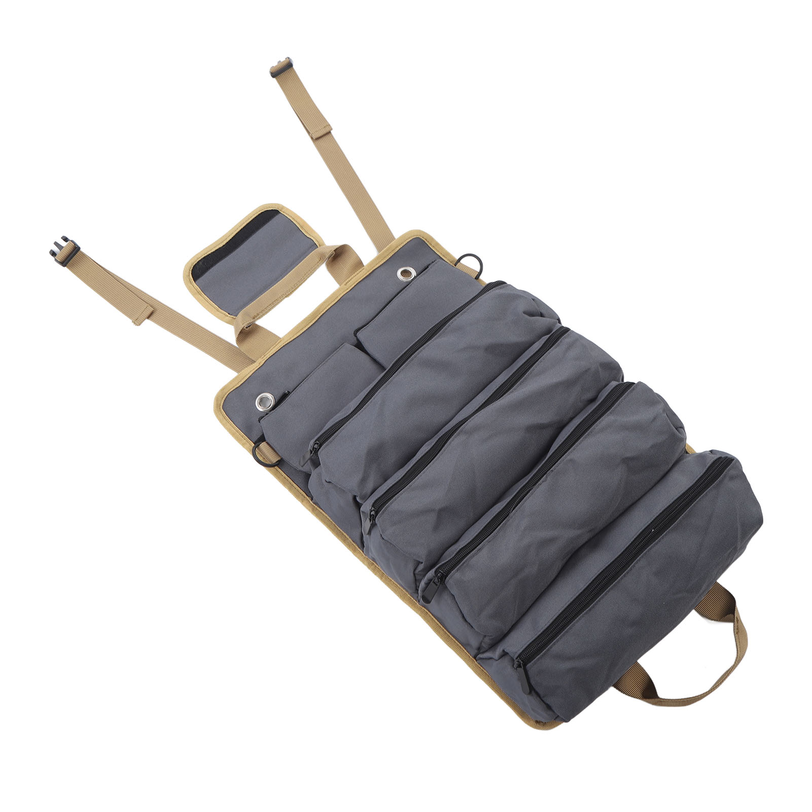 Mehrzweck-werkzeugtasche Zum Aufrollen, Tragbarer Organizer Aus Oxford-canvas Mit Separaten Fächern Für Gartenarbeit Und Camping, Grau.