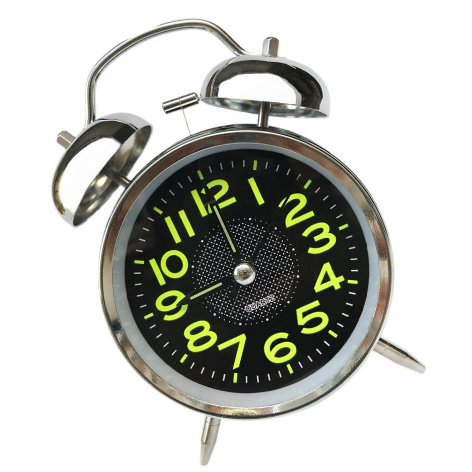 Doppelglockenwecker (10 Cm) Mit Leuchtzifferblatt, Geräuschlos, Batteriebetrieben, Silberfarbenes Metall, Für Nachttisch Und Schlafzimmer