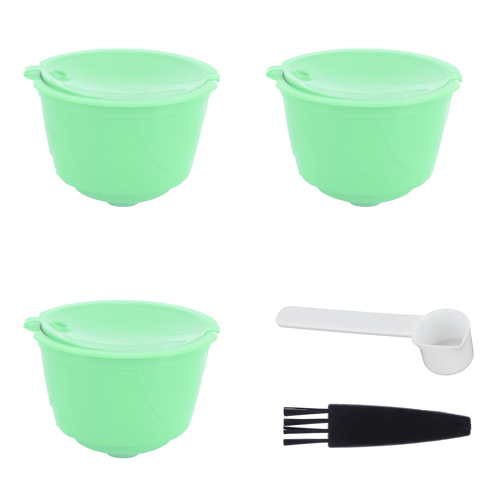Kaffeekapselset, Edelstahl-kaffeefilter Für Dolce Gusto Kaffeemaschine (grün, 3 Kapseln, 1 Löffel, 1 Reinigungsbürste)