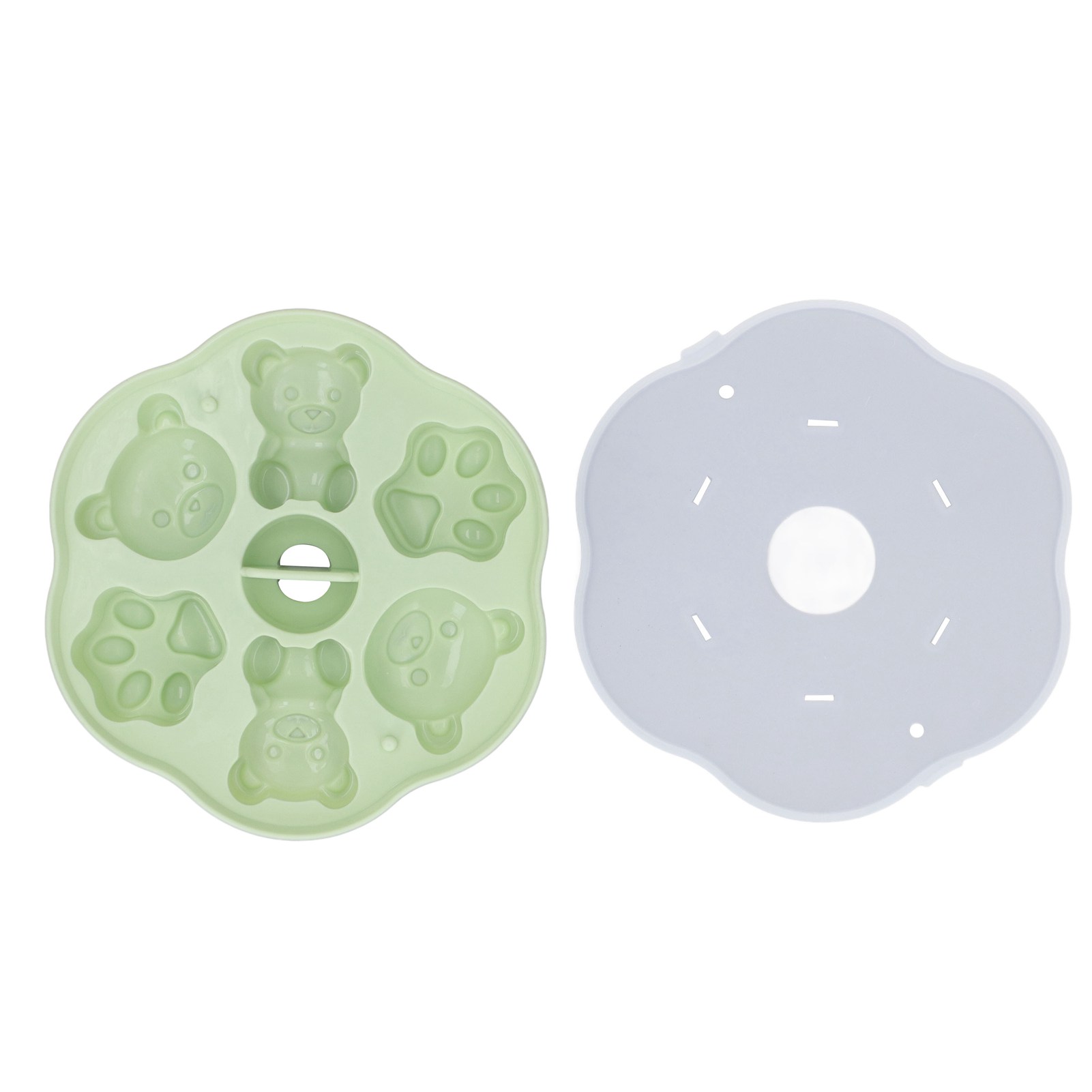 Silikon-geleeform In Form Eines Bären Und Einer Katzenpfote, Mit Deckel, Grün. Ideal Zum Kochen.