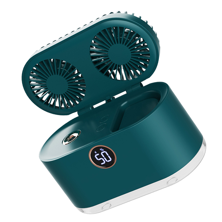 Mini-2-in-1-luftbefeuchter-ventilator Mit Usb-anschluss, Wiederaufladbar, Zwei Propeller, Starker Luftstrom, Tragbar Für Büro Und Schlafzimmer, Grün