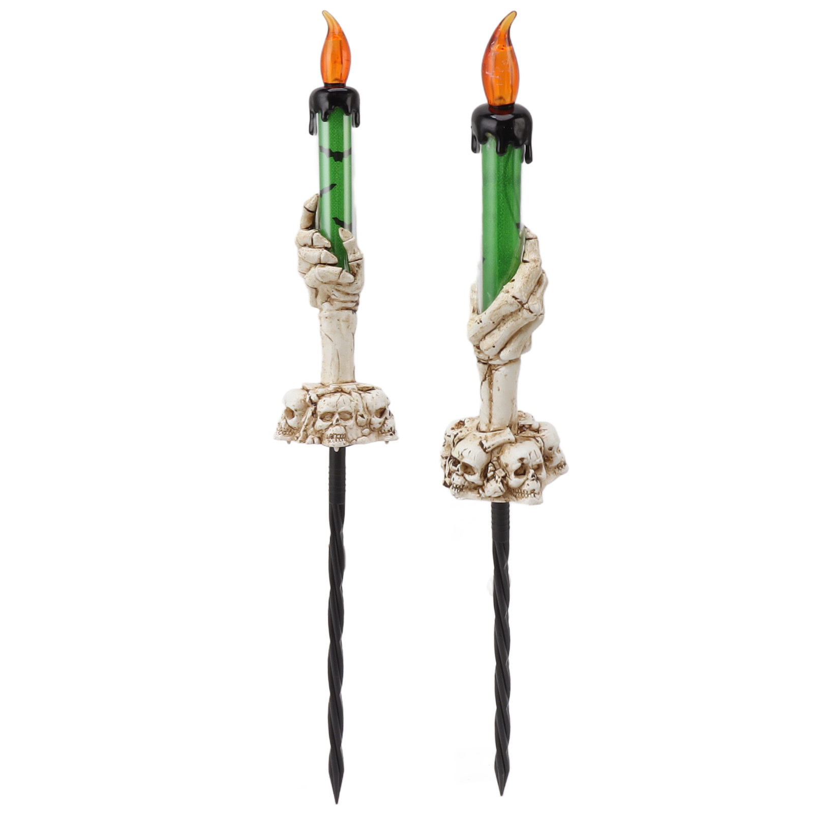 2er-set Halloween-kerzenhalter, Warmweißes Licht, 120 Mah, Handskelett-geist, Grüner Kunststoff, Gartendekoration
