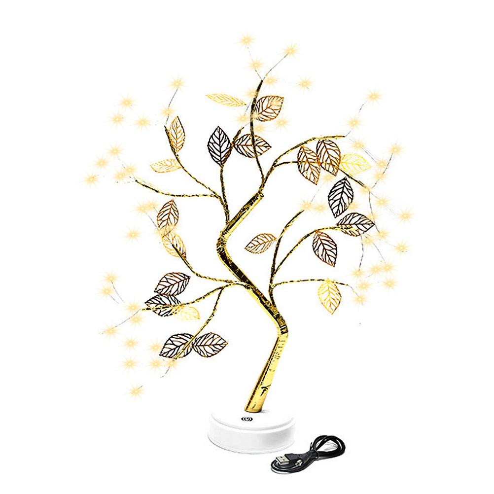 Bonsaiförmige Tischleuchte Aus Kupferdraht Mit Led-beleuchtung Und Blättern, Ideal Für Wohnzimmer Und Andere Wohnräume. Geschenkidee.