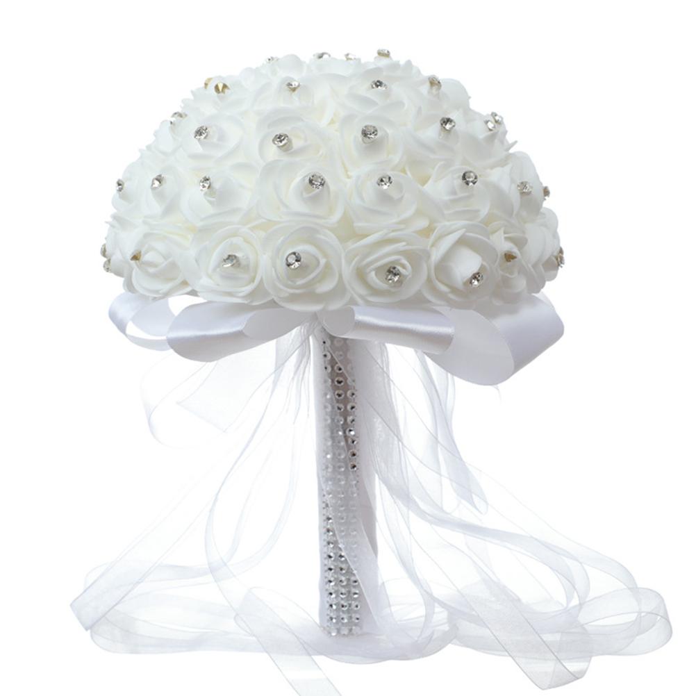 Weißer Brautstrauß, Künstlicher Rosenstrauß Mit Kristallperlen, Für Hochzeiten, Verlobungen Und Als Dekoration Für Zuhause