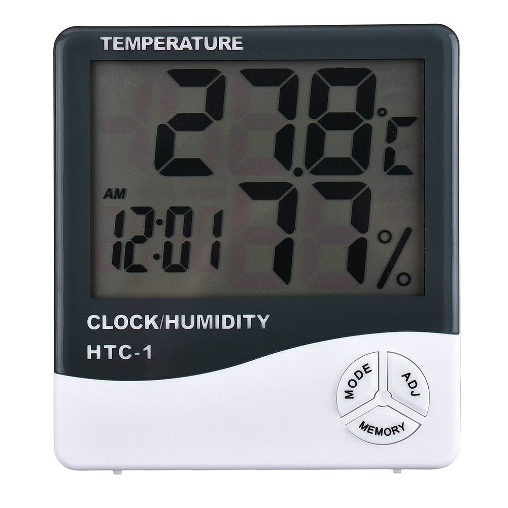Htc-1 Multifunktionales Digitales Thermometer Mit Uhr, Hygrometer Und Großem Display. Digitale Messung Von Umgebungstemperatur Und Luftfeuchtigkeit.