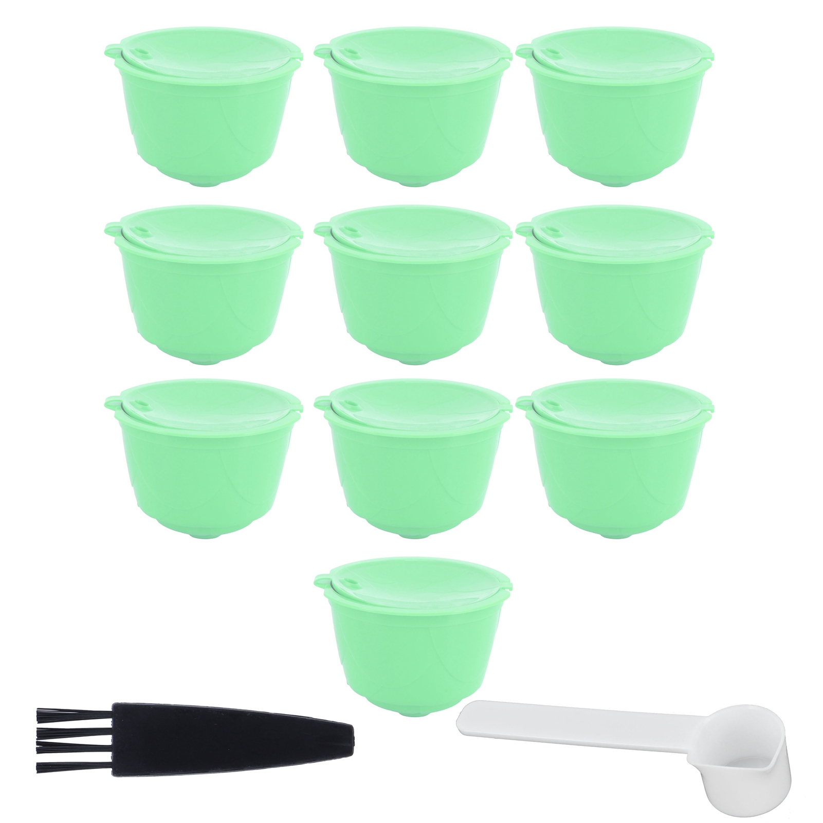 Kaffeekapselset, Edelstahl-kaffeefilter, Tasse Für Dolce Gusto Kaffeemaschine (grün, 10 Kapseln, 1 Löffel, 1 Reinigungsbürste)