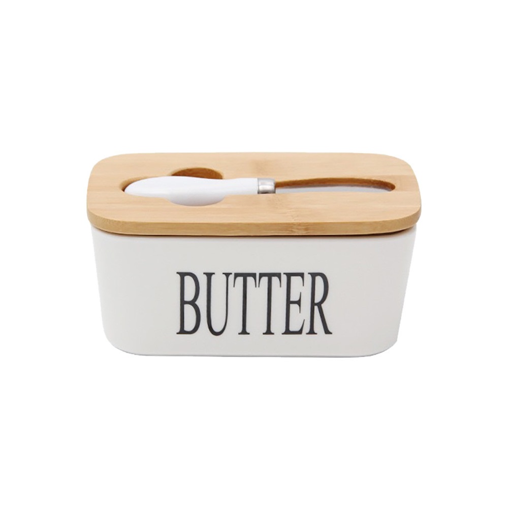 Luftdichte Butterdose, Butterdose Aus Keramik Mit Deckel Und Käseschneider Aus Holz, Käseaufbewahrungstablett, Butterdose.