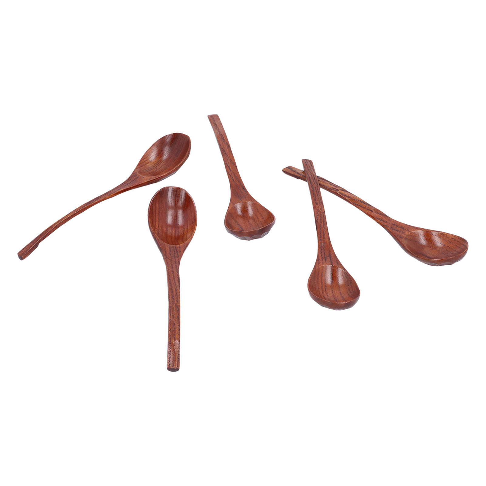 Set Aus 5 Langsam Leitenden, Rutschfesten Holzlöffeln Mit Langen Griffen, Ideal Zum Kochen Und Umrühren Heißer Suppen.