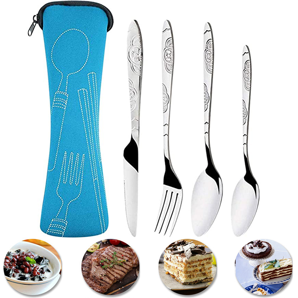 4-teiliges Edelstahl-besteckset Bestehend Aus Messer, Gabel Und Löffel. Elegantes Design, Handlich, Leicht Und Robust.