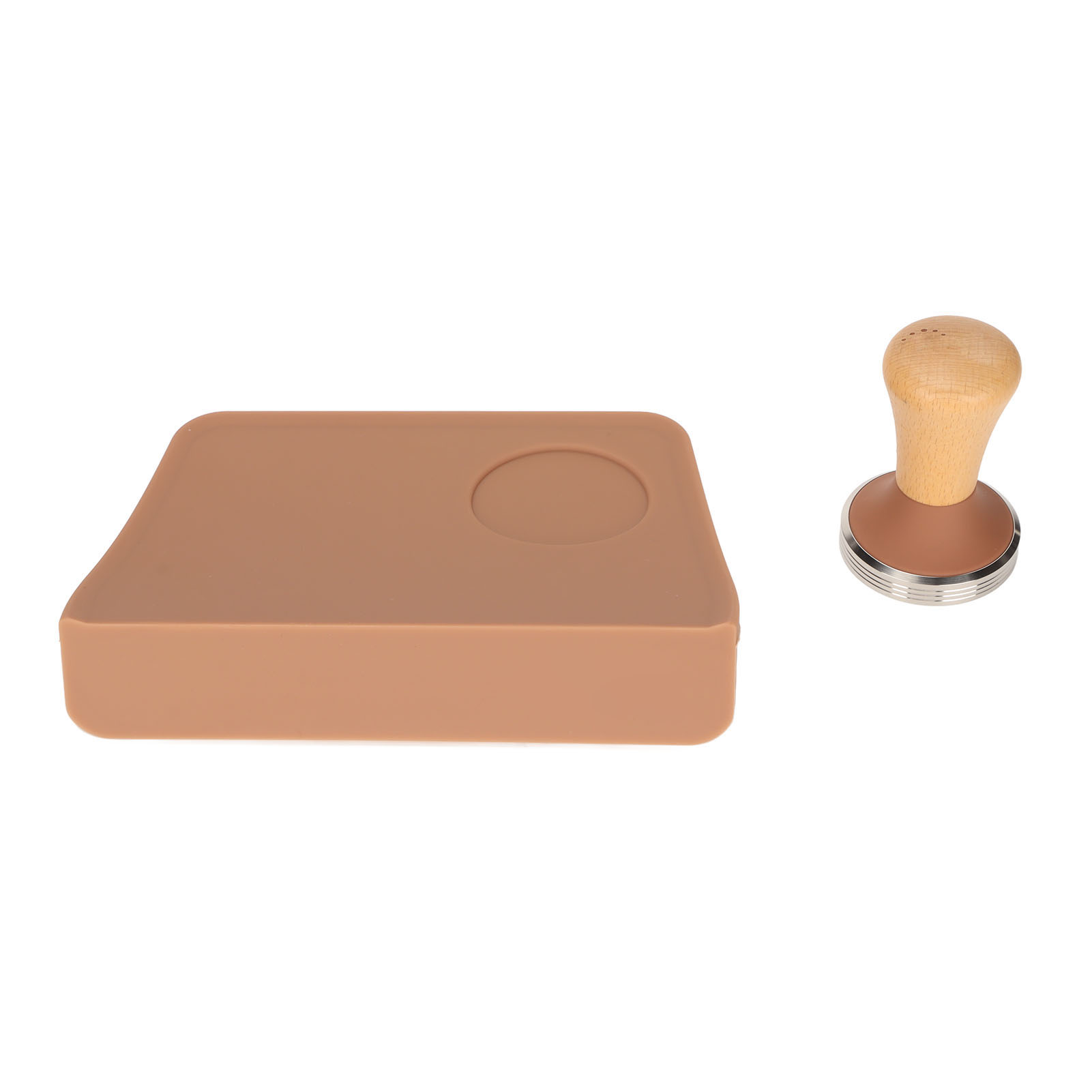 Set Mit 2 Silikon-kaffee-tampingmatten Mit 90°-ecken Und Integriertem Tamper, Braun, 58 Mm Durchmesser