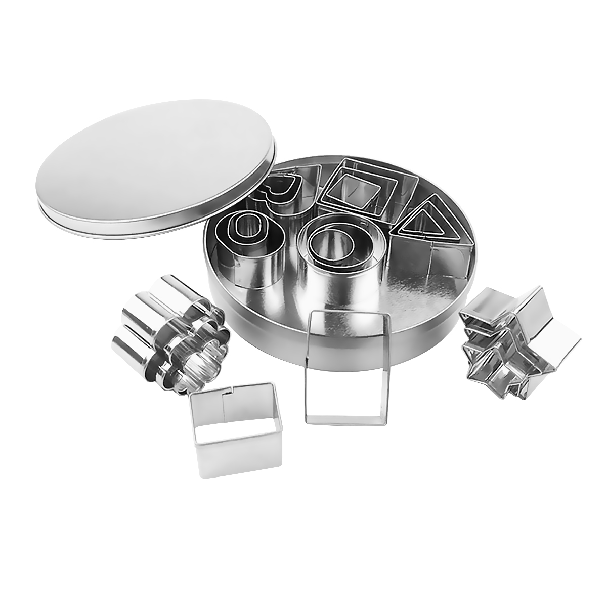 24 Ausstechformen Aus Edelstahl Für Kekse, Zuckerpaste, Fondant Und Modelliermasse. Formen: Stern, Herz, Blume, Kreis.