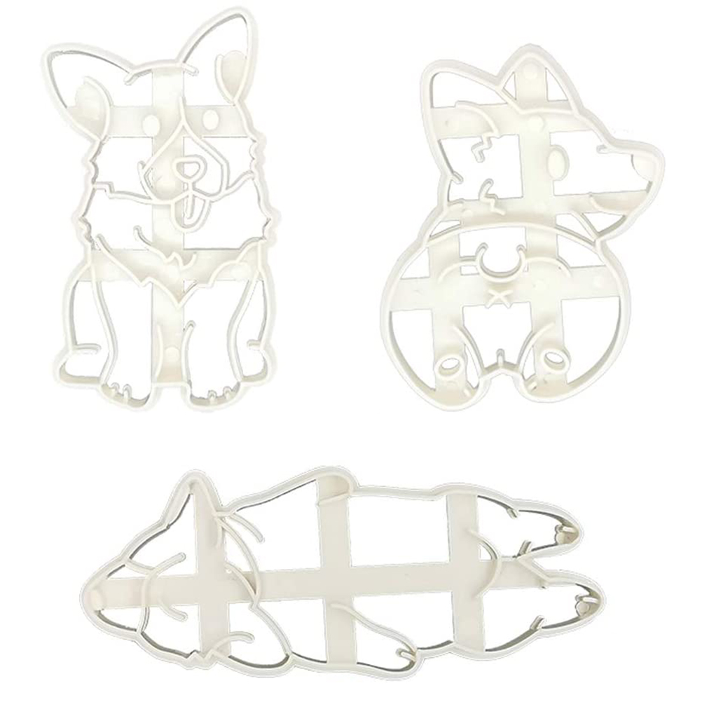 Set Mit 3 Niedlichen, Corgiförmigen Ausstechformen Aus Kunststoff Zum Backen Und Basteln.