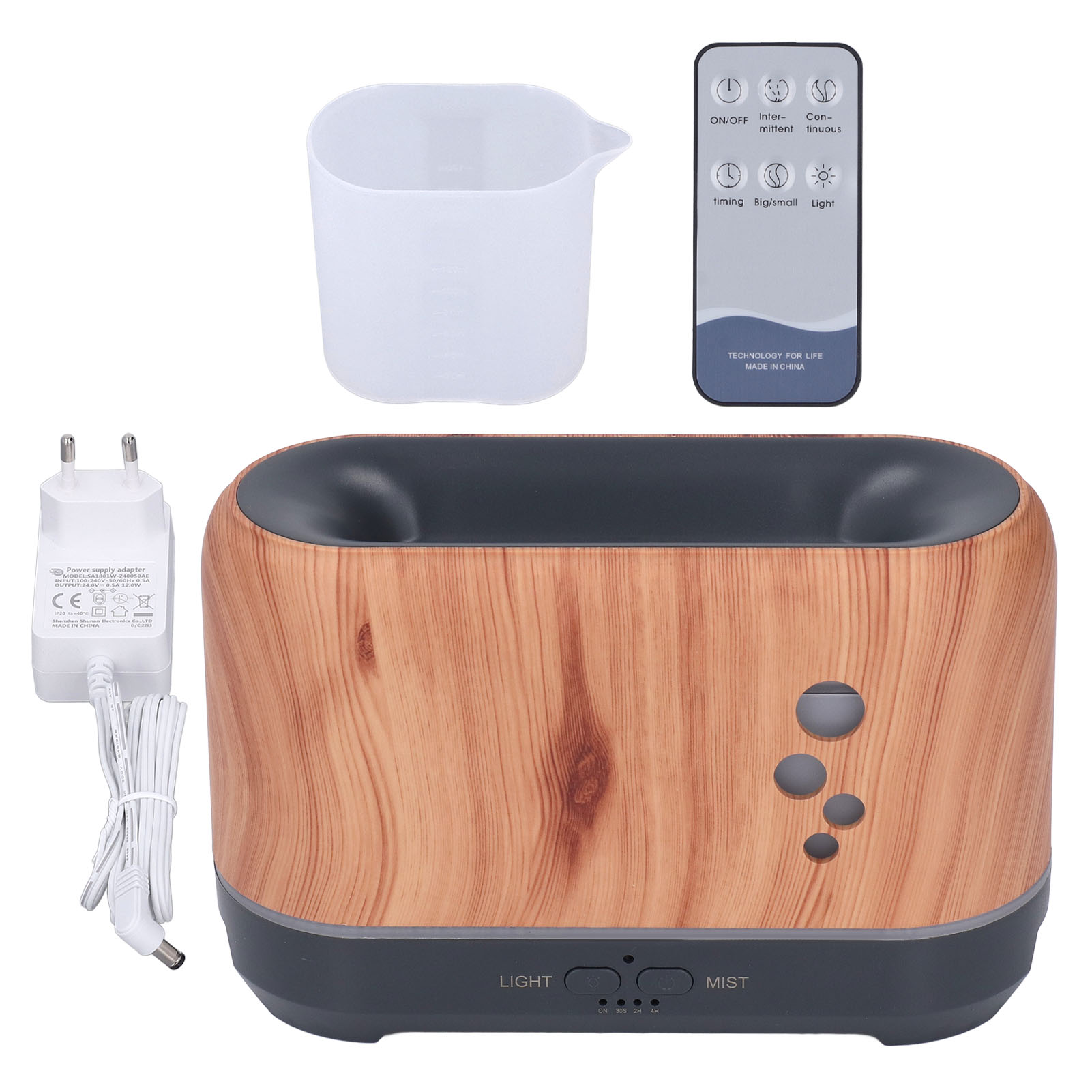 Ätherisches Öl-diffusor (200 Ml) Mit Hohlflamme, Ambientebeleuchtung, Fernbedienung Und Nebelfunktion Für Zuhause Und Schlafzimmer. Eu-stecker (100–240 V).