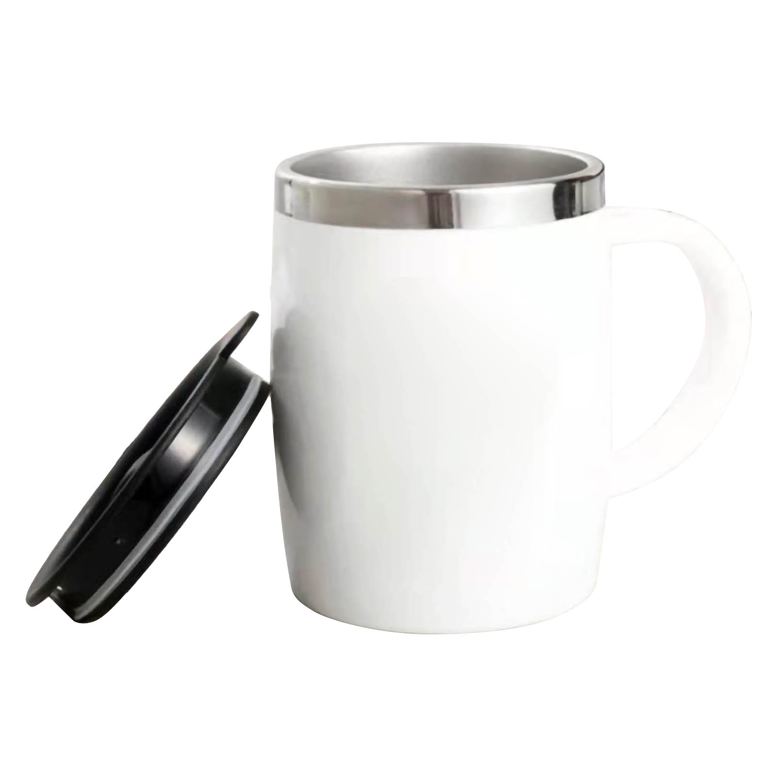 Kaffeebecher Aus Edelstahl 304 Mit Deckel, Hübsch Und Stoßfest, Ideal Für Büro Und Zuhause, Weiß, 420 Ml