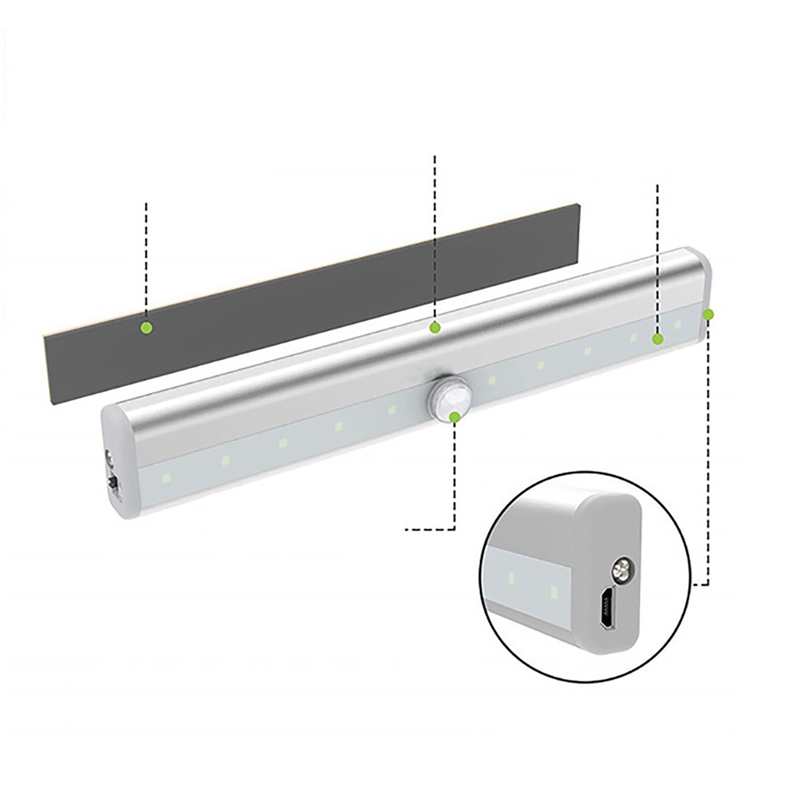 10 Leds, Usb-wiederaufladbar, Mit Bewegungssensor, Wandleuchte Für Küche Und Schlafzimmer, Weißes Licht