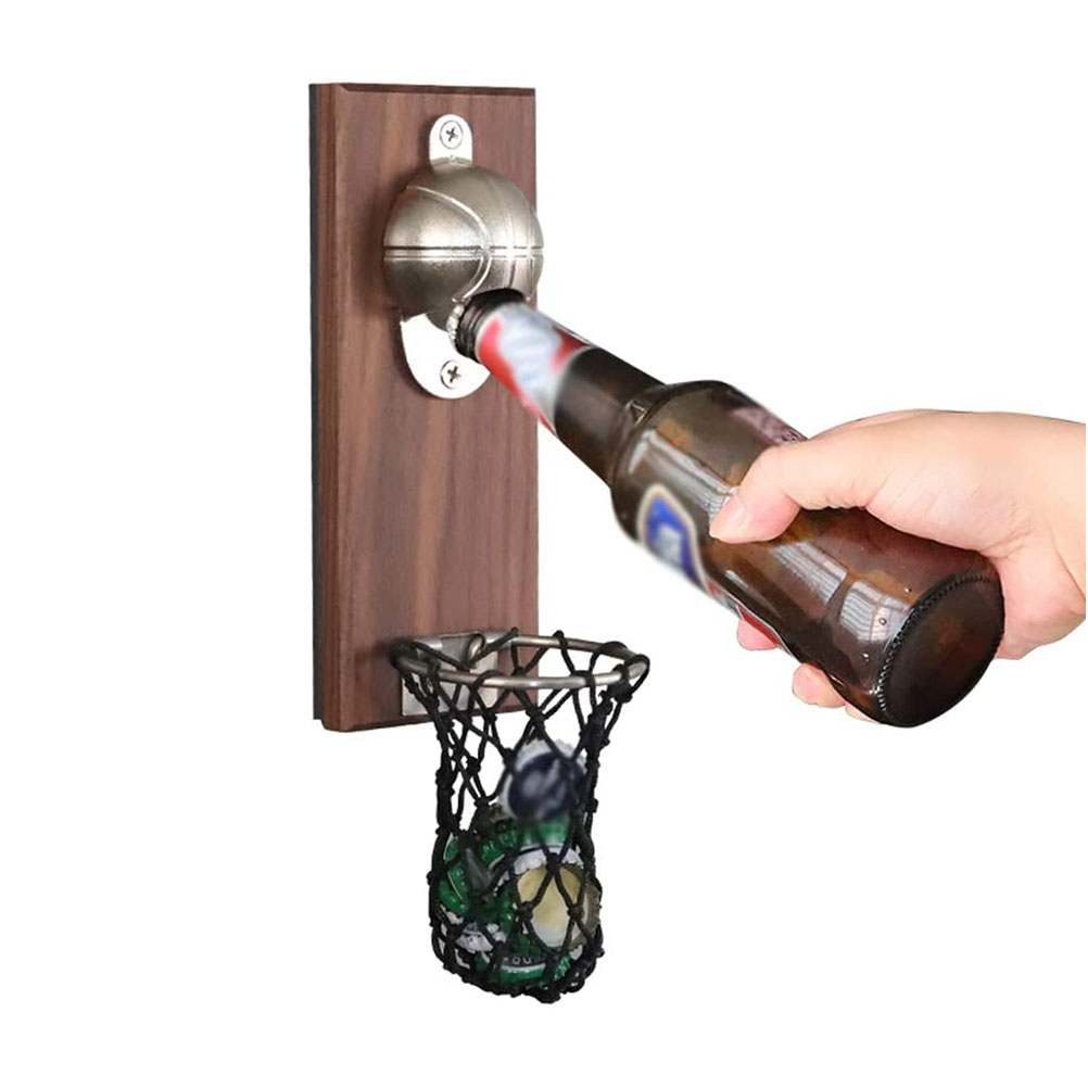 Wandmontierter Flaschenöffner Mit Magnetischem Deckel, Dekorativer Kühlschrankmagnet, Holz-basketballnetz-muster.