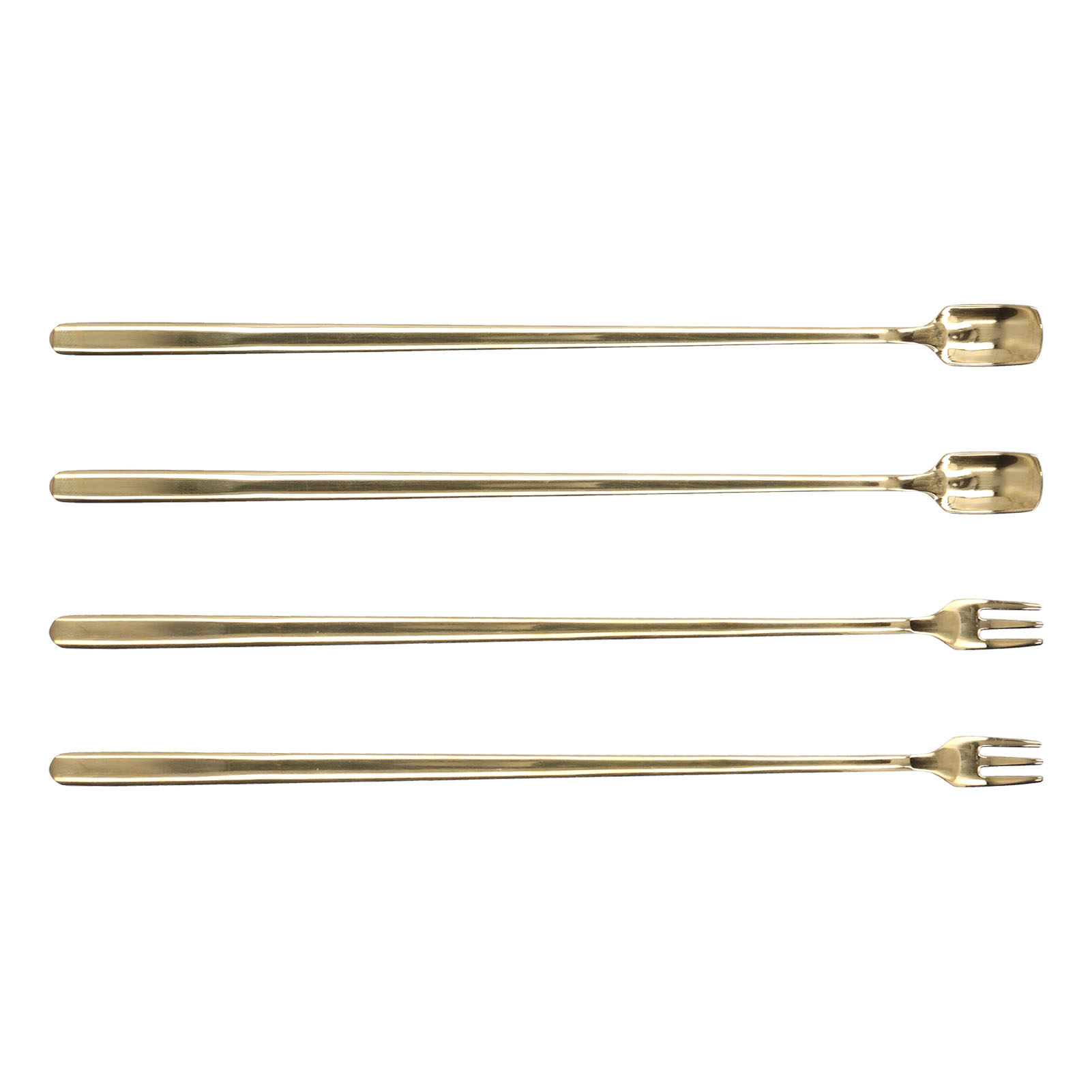Set Mit 4 Teelöffeln Aus Edelstahl (304) Mit Langen Griffen Und Quadratischen Köpfen. Langlebig Und Leicht Zu Reinigen, Ideal Für Cafés Und Bars. Farbe: Gold.
