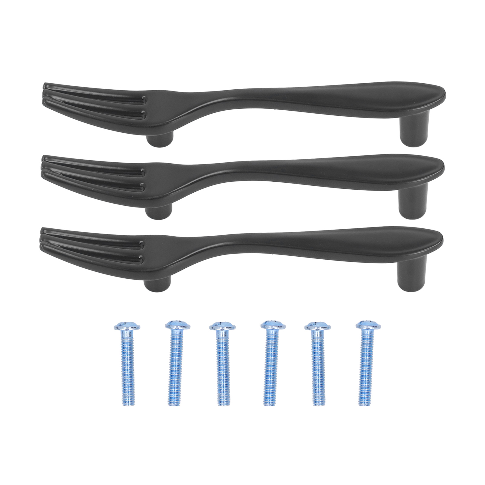 Set Aus 3 Dicken Türgriffen In Form Von Besteck Und Geschirr Für Schubladen, Schränke Und Regale, Schwarze Gabel