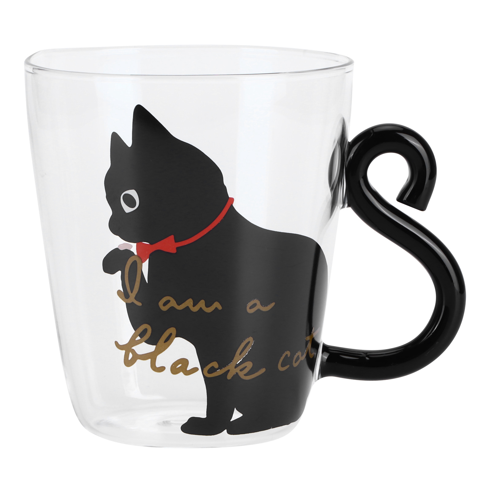 Kaffeetasse, Milchteebecher, Wasserbecher, Kinderbecher, Hitzebeständige Transparente Wasserflasche, Wiederverwendbarer Becher (schwarze Katze)