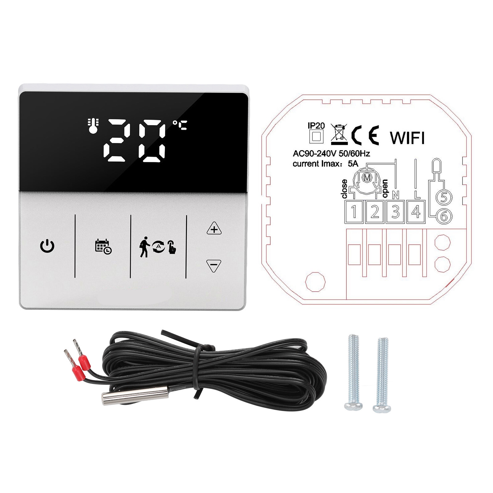 Intelligentes Digitales Touch-display, Wlan-thermostat, Mobile App Und Sprachsteuerung Für Zuhause, 90 Bis 240 V, Schwarz-weiß.