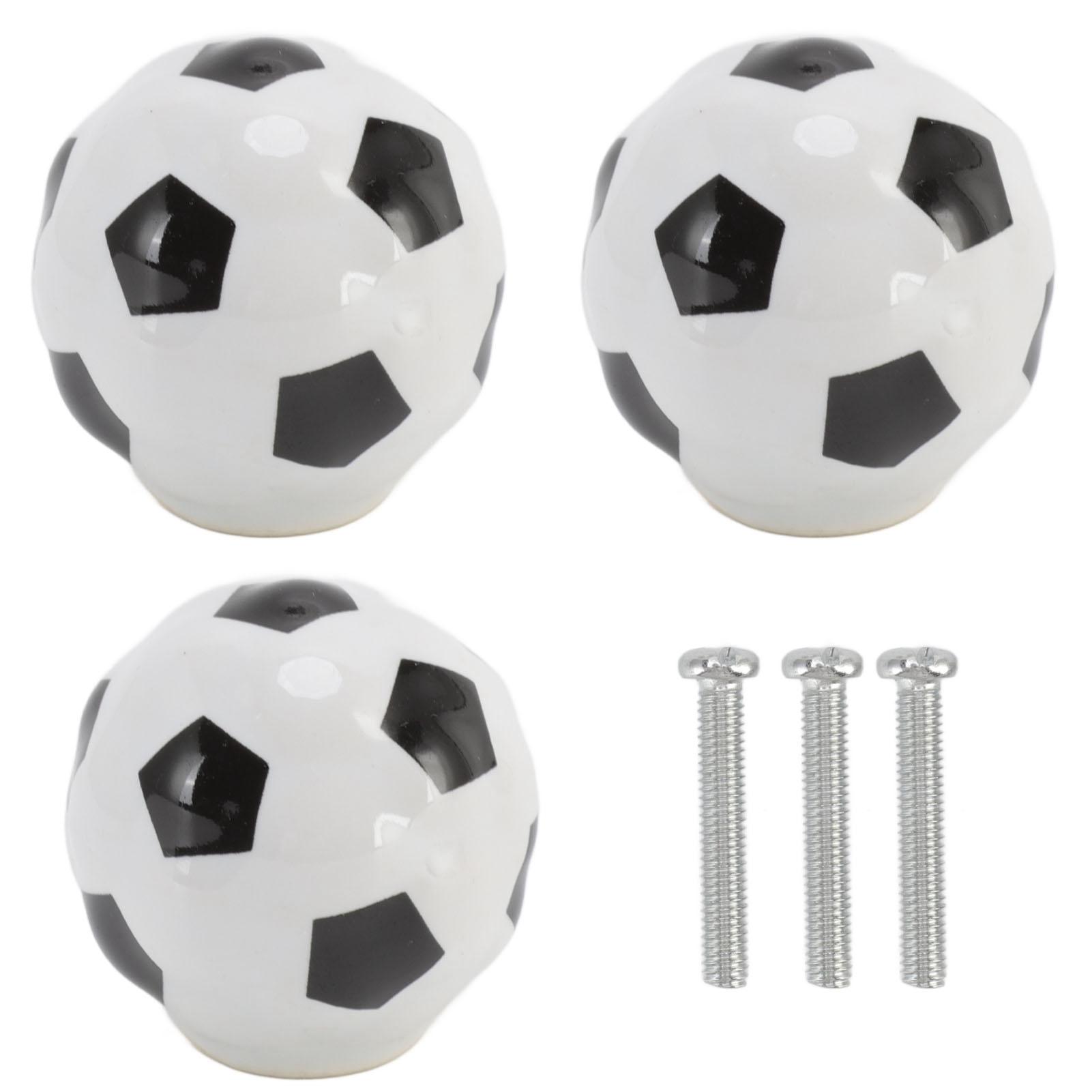 Set Aus 3 Keramik-schubladengriffen Mit Fußballmotiv Für Schrank Oder Kleiderschrank.
