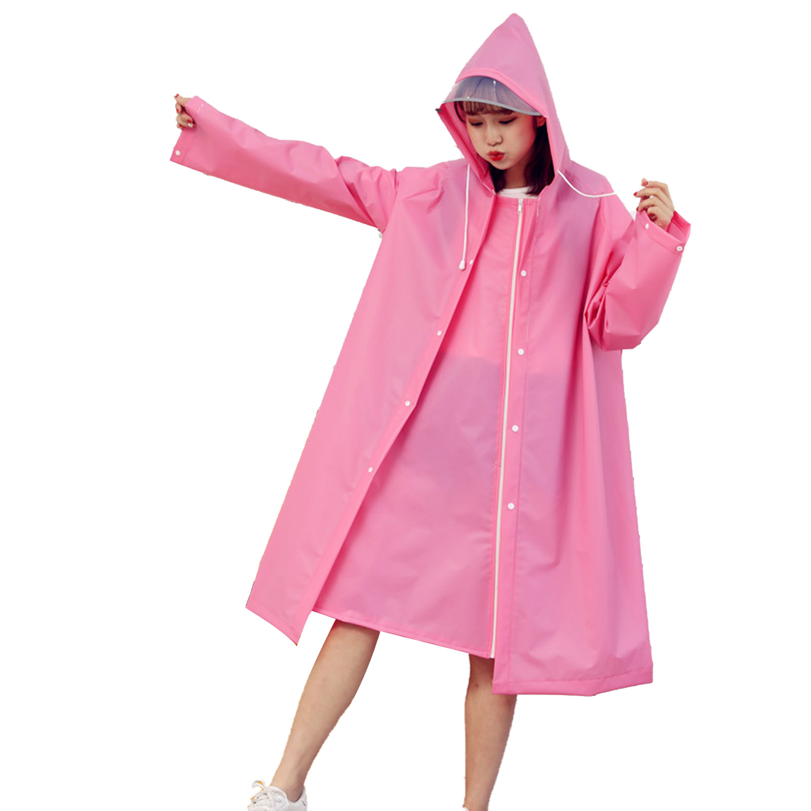 Atmungsaktiver Eva-regenponcho Für Erwachsene Mit Kapuze, Ideal Zum Radfahren Und Für Outdoor-aktivitäten. Geeignet Für Damen Und Herren. Rosarot, Größe Xl.