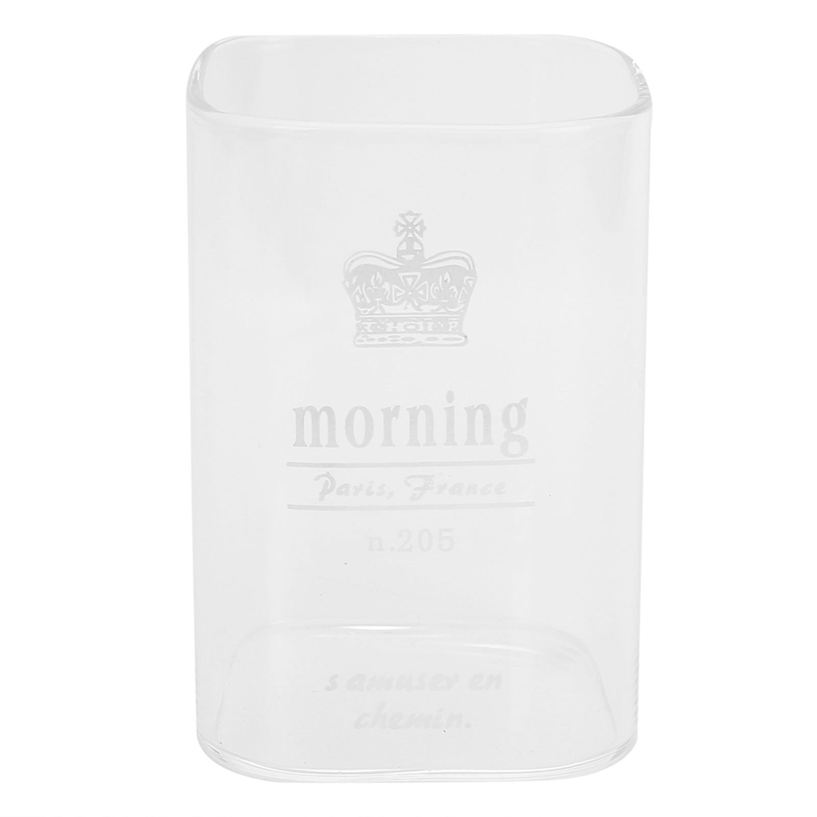 Quadratischer Glasbecher (240 Ml), Hitzebeständig, Mit Kronenmuster, Für Getränke Und Küchenutensilien.