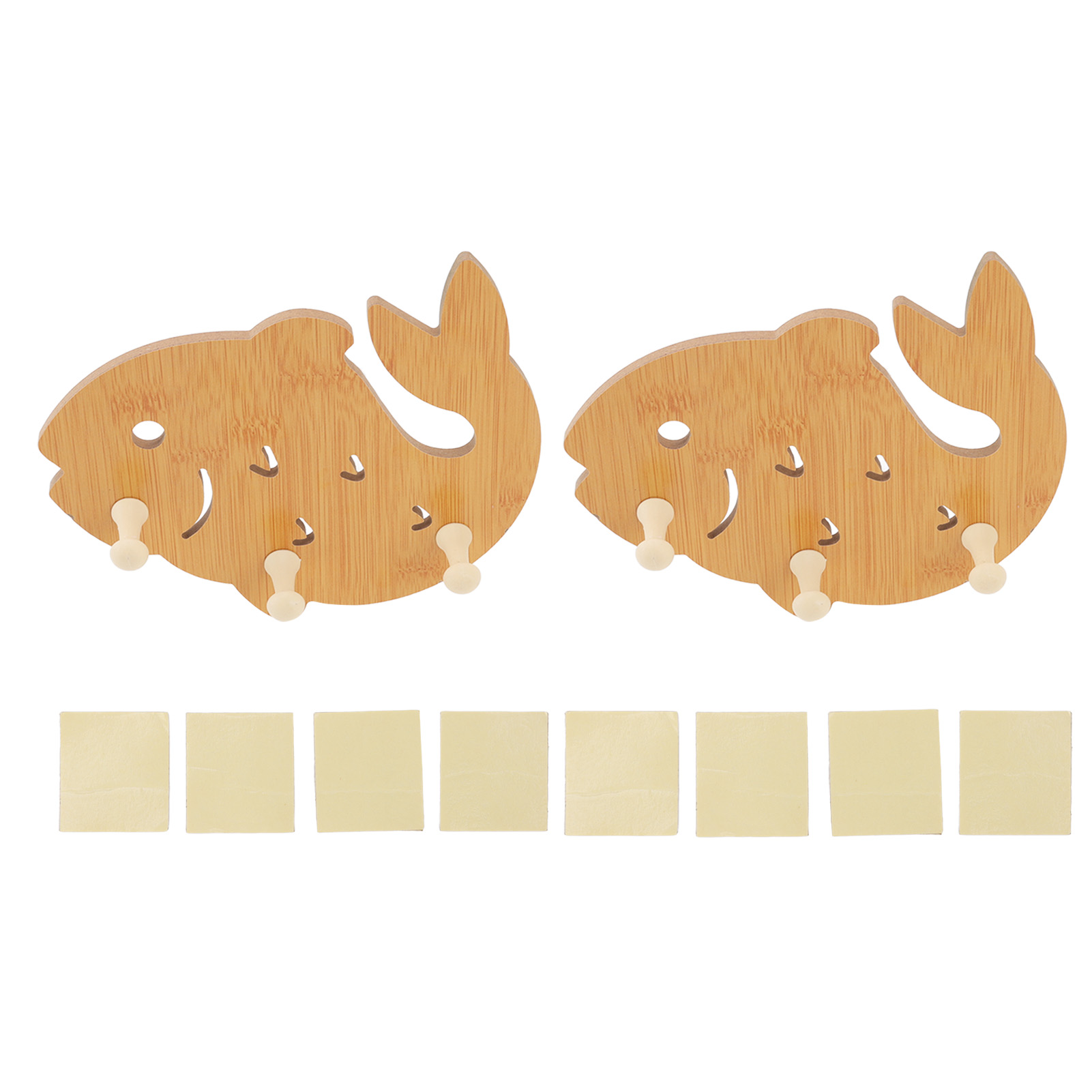 Set Aus 2 Hölzernen, Fischförmigen Wandhaken, Handtuch- Und Garderobenständer Fürs Badezimmer