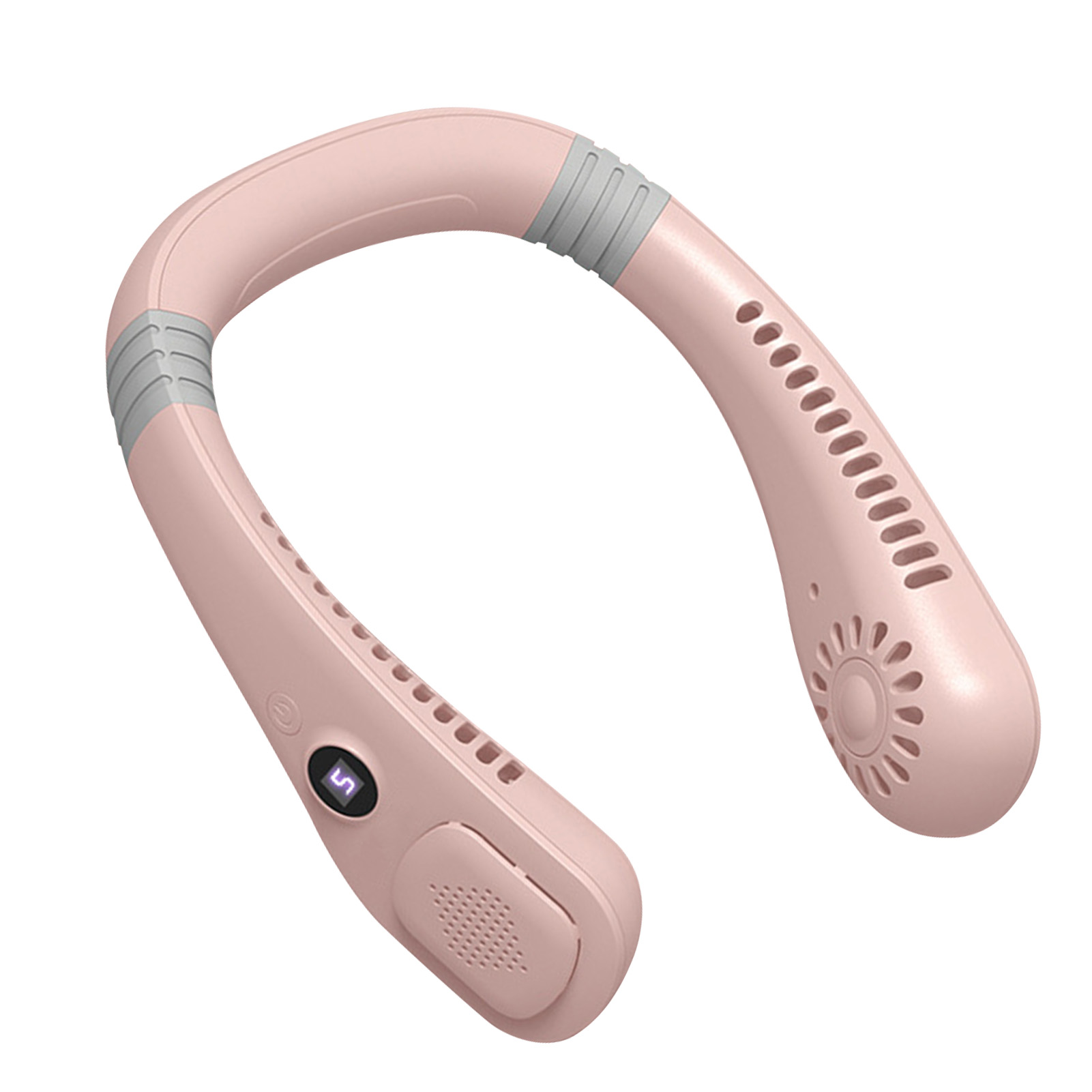 Freihändiger, Klingenloser, Usb-wiederaufladbarer, Leiser Und Faltbarer Tragbarer Nackenventilator Mit 5-stufiger Digitaler Anzeige (rosa).