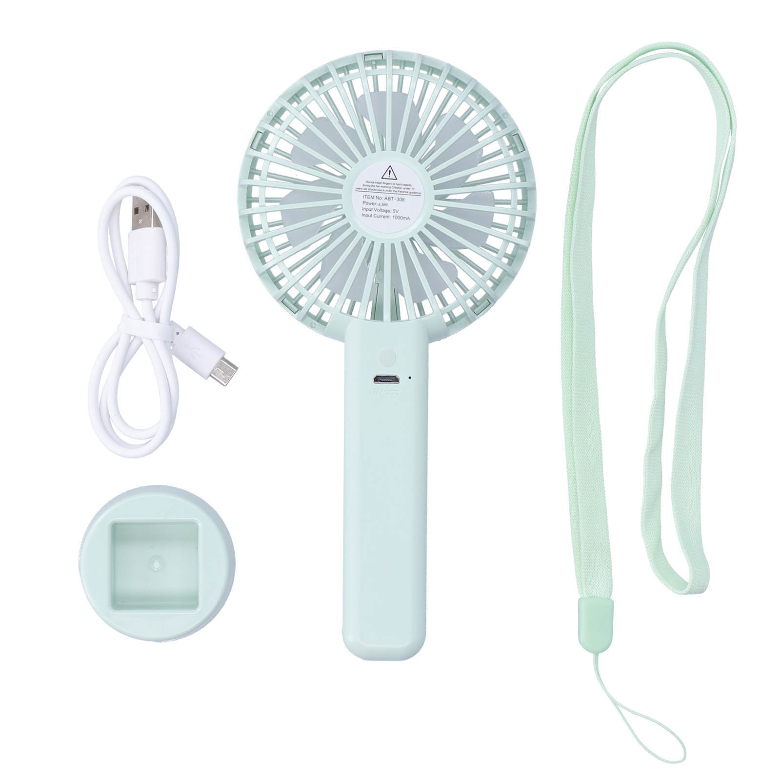 Grüner Parallelwind-taschenventilator, Leiser, Wiederaufladbarer Mini-usb-ventilator Für Den Außenbereich, Mit Standfuß.