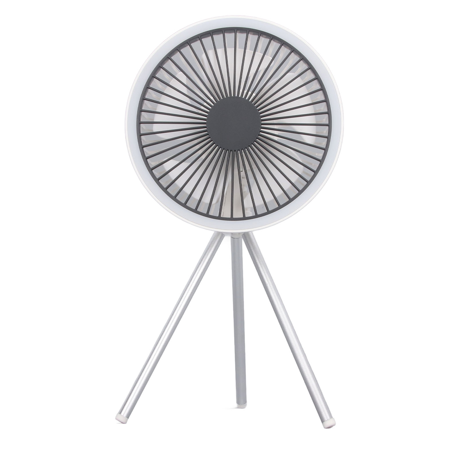 Dreibein-tischventilator Mit Licht, Usb-aufladbar, 3 Einstellbare Geschwindigkeiten, Tragbar, Zum Aufhängen Im Zelt, Für Den Innen-, Außen- Und Campinggebrauch (weiß).