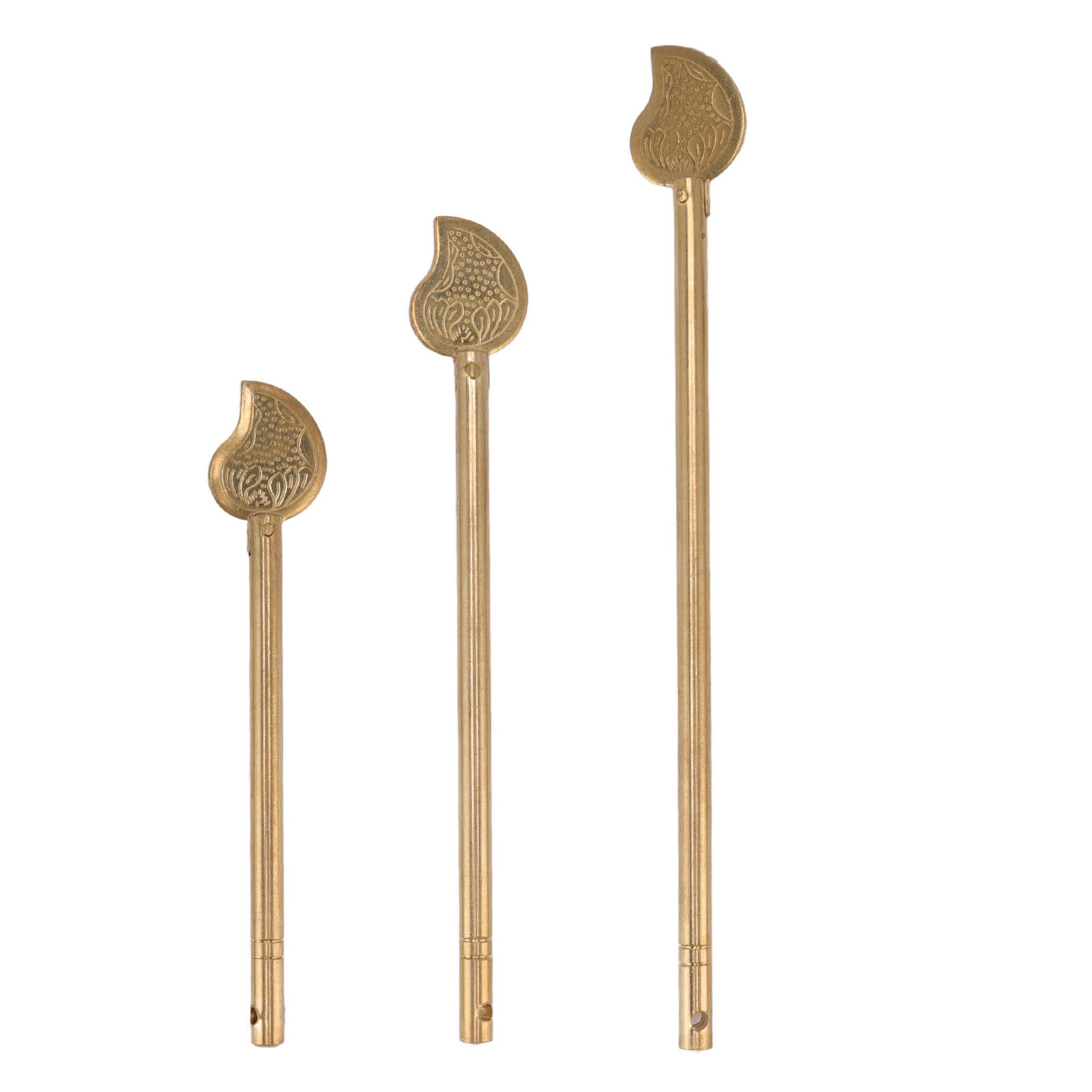 Set Aus 3 Chinesischen Türriegeln Aus Messing, Blattförmig, Für Wohnmöbel